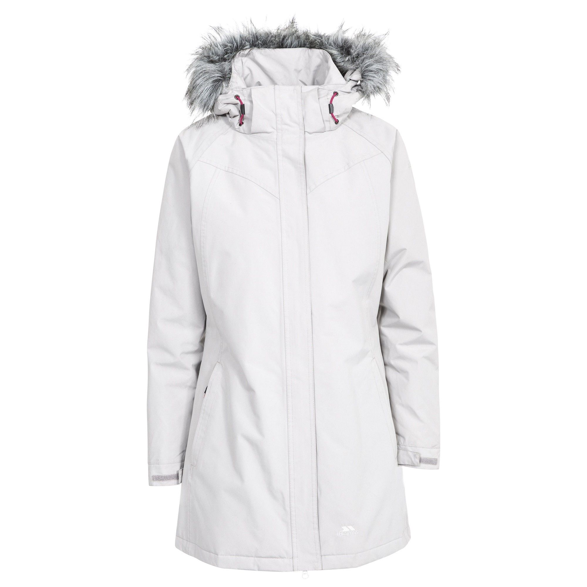 Padded. Printed lining. 2 zip pockets. Detachable zip off hood. Zip off faux fur hood trim. Adjustable cuffs. Longer length. Waterproof 5000mm, windproof. Taped seams. Shell: 100% Polyester microfibre PVC, Lining: 100% Polyester, Padding: 100% Polyester.