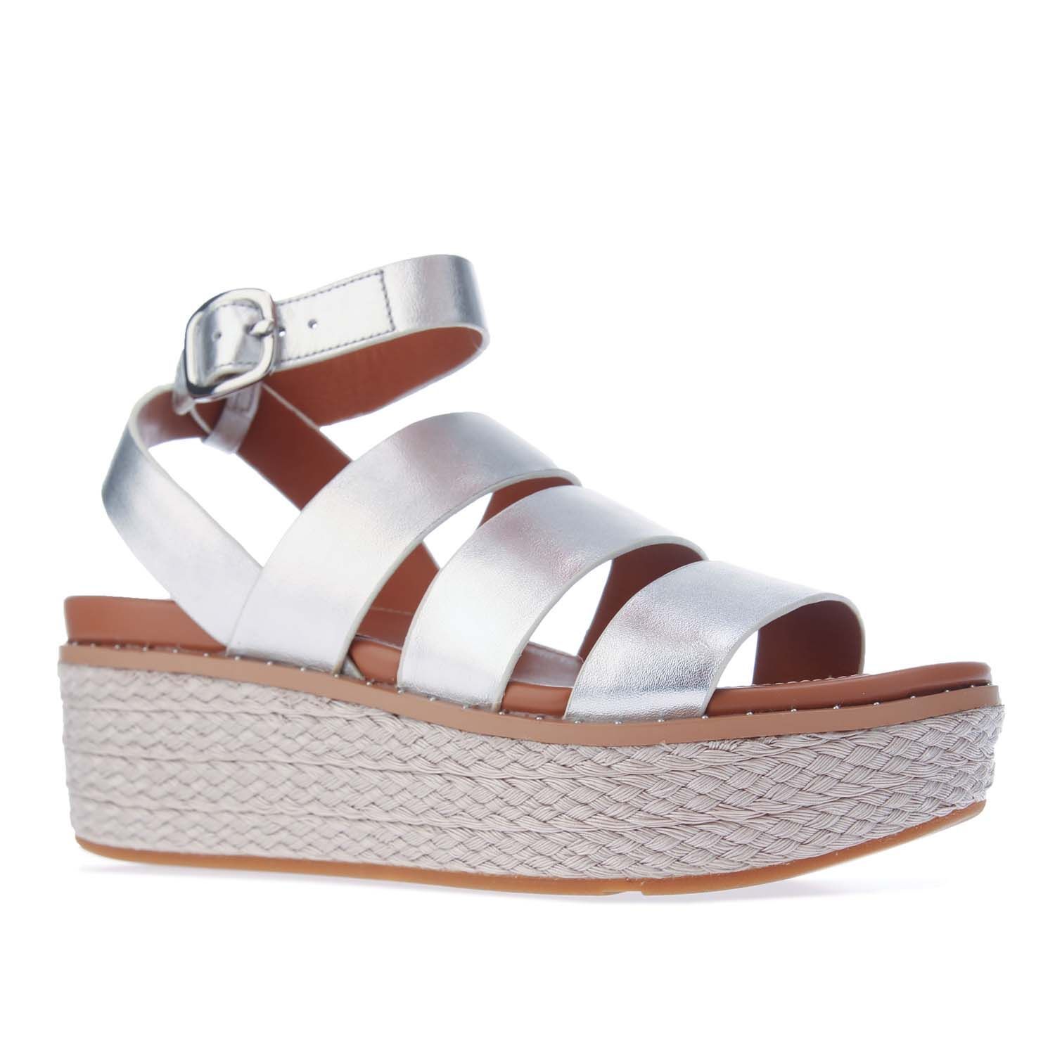 Women's Fitflop Eloise Back-Strap Espadrille Wedge Sandals in Silver