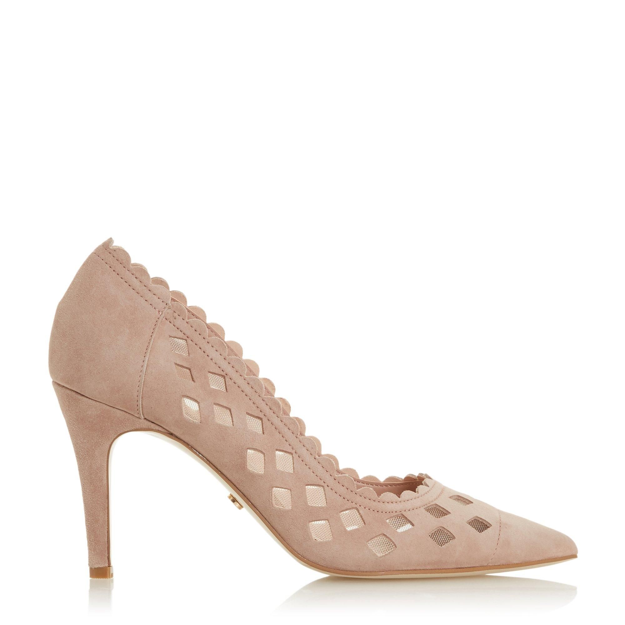 Introduce modern elegance to your look with the Aloraa court shoe. Resting on a high stiletto heel and detailed with cut-out accents. It's complete with a scalloped trim and a timeless pointed toe.