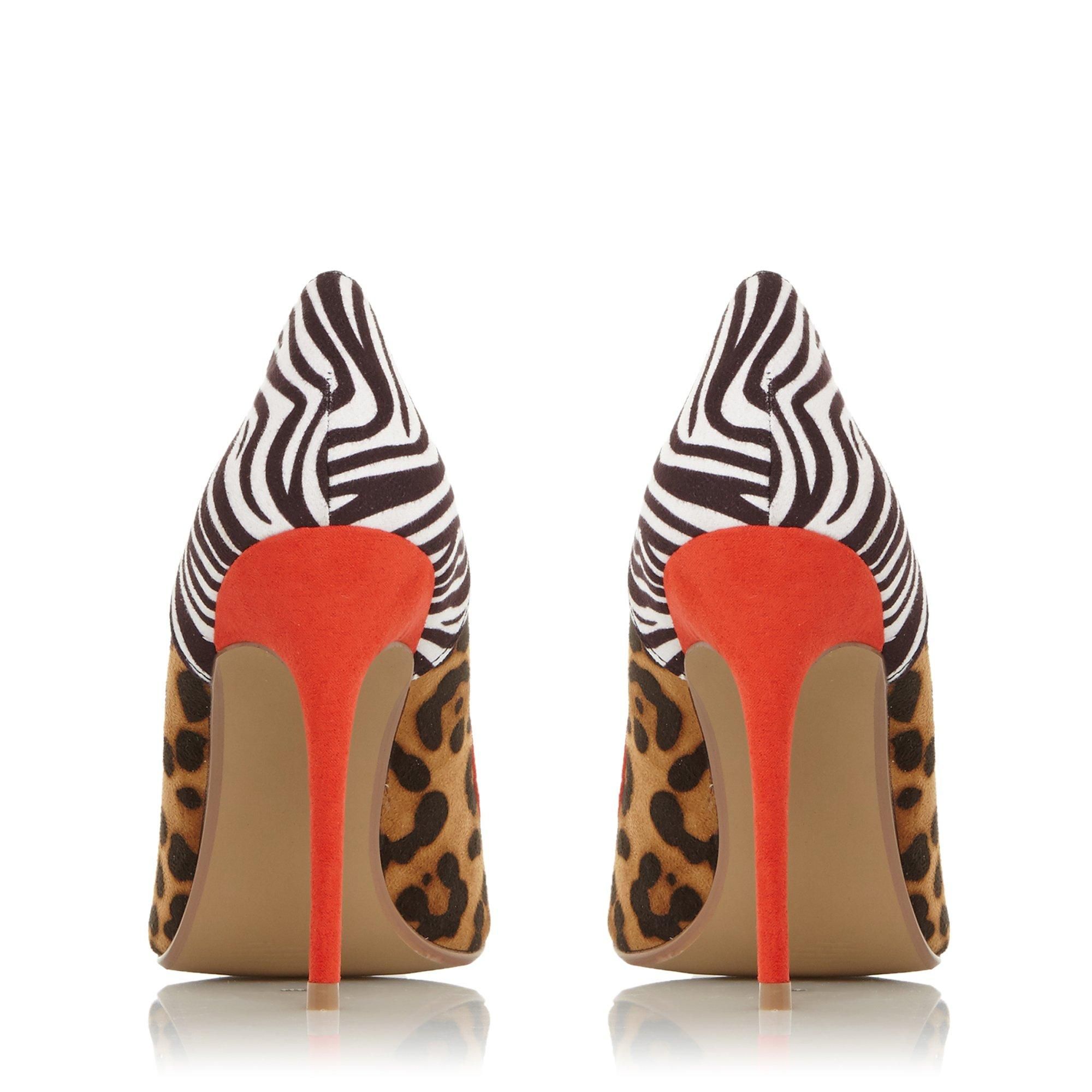 The animal-print heel taking top spot. The Anandi court shoe is a mash-up of the season's key exotic prints. The contrast panels really pop against a pin-sharp stiletto heel.