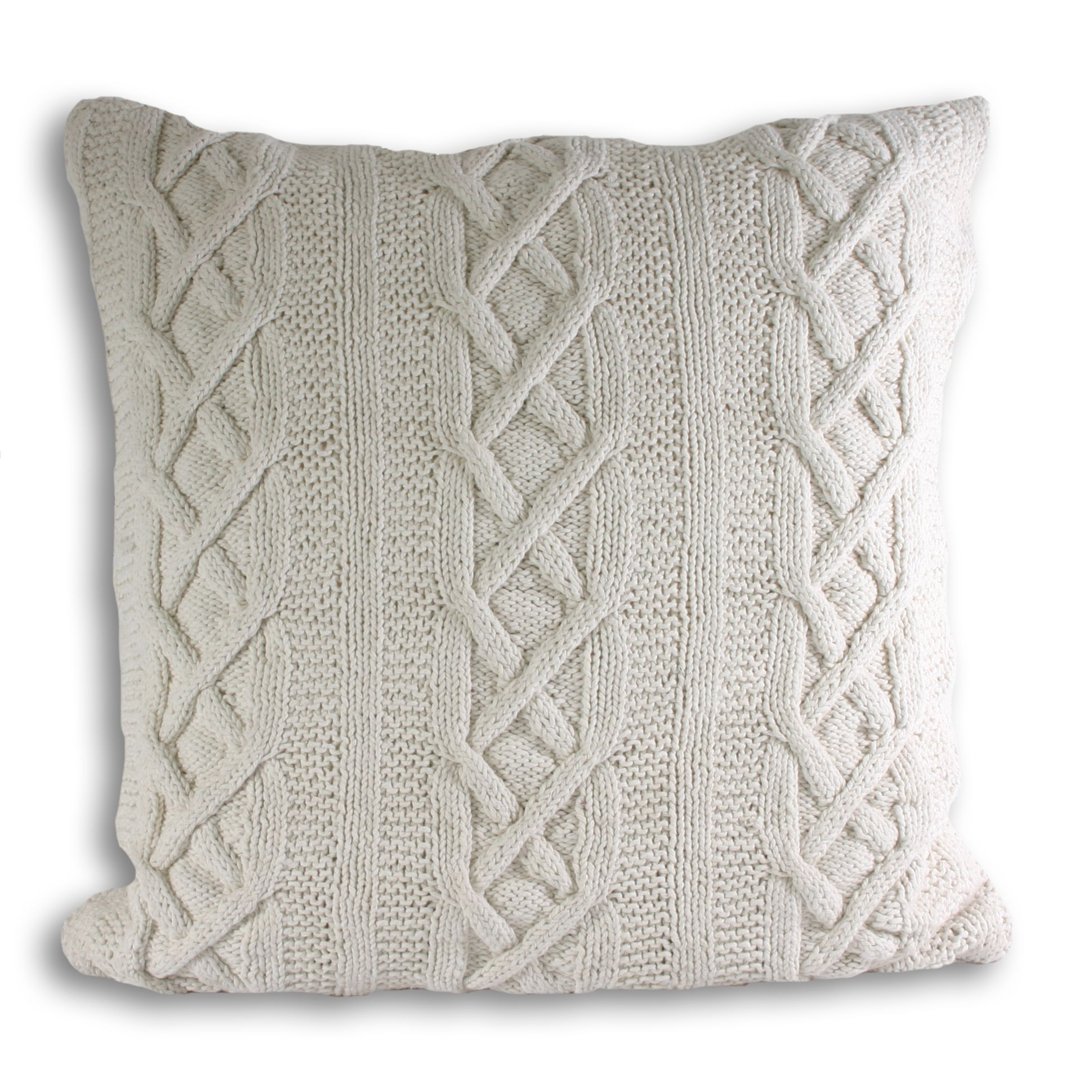 The Aran Polyester Filled Cushion is a modern interpretation of a classic look. This gorgeous cushion features a chunky, cable knit design that adds unique textures to your home interior, bringing a traditional twist into a modern setting or matching a cottage-style theme. With a hidden zip design this cushion will not catch and has a plain cream reverse. Thanks to its 100% cotton weave this Polyester Filled Cushion is super soft to touch making it great for beds. It must be hand washed only and laid flat to dry. Made to match with the Aran cable knit throws in corresponding natural colours.