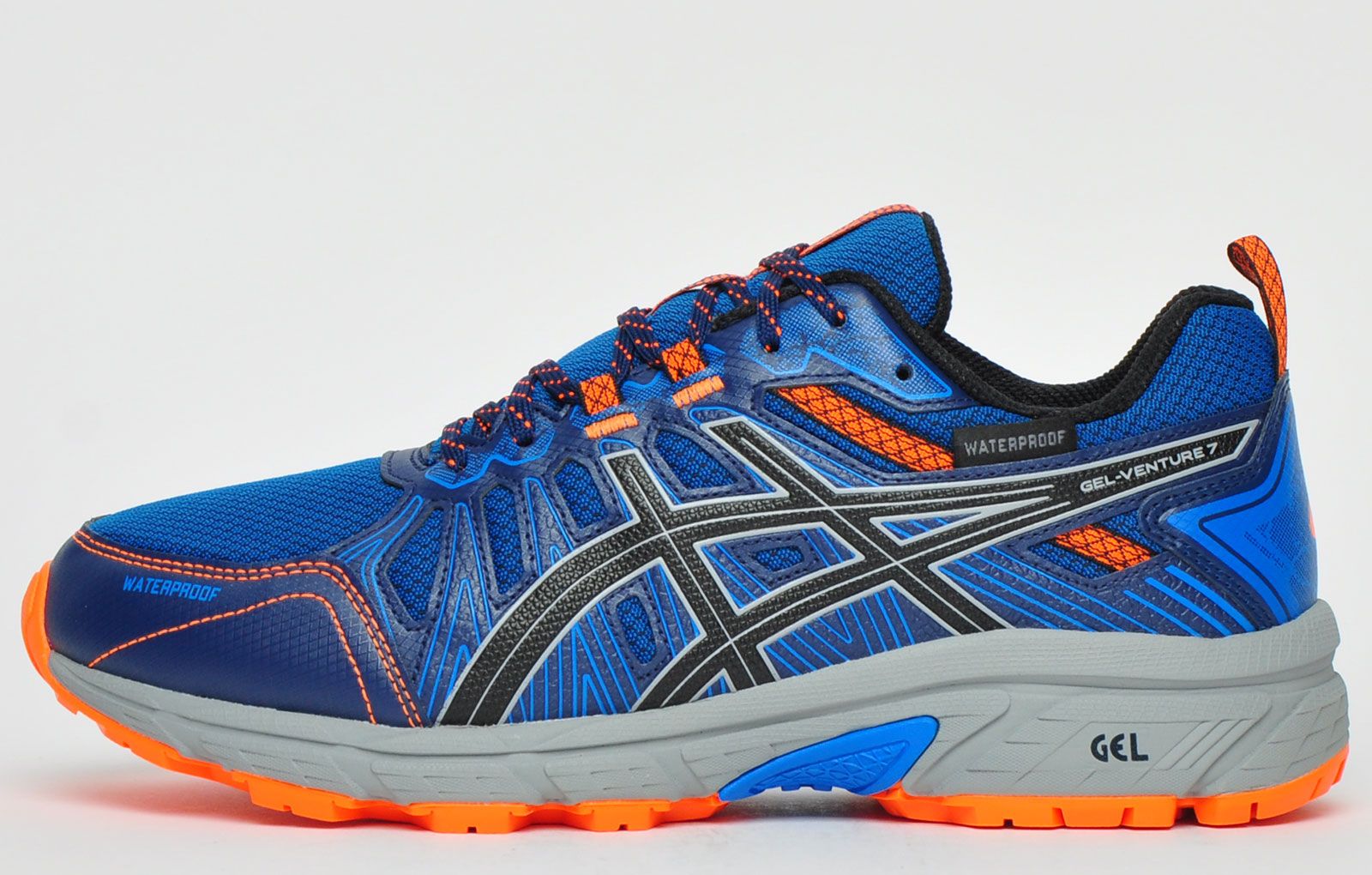 <p>These Asics Gel Venture 7 men’s all-terrain waterproof running shoes will provide excellent support and traction no matter what comes your way. Featuring a practical lugged outsole that offers grip on uphill and downhill conditions. <br></p><p>Whether you’re a beginner or professional, these all terrain running shoes are perfect for you! Engineered from a fusion of textile mesh and synthetic materials, these Asics Gel Venture 7 men’s all-terrain running shoes feature a practical lightweight design with maximum performance capabilities, the Asics Venture 7 is a must have on and off-road shoe that will keep your feet dry and deliver a supportive comfortable ride wherever you go</p><p><br></p> <p> - Textile mesh upper construction enhances breathability </p> <p>- Supportive synthetic overlays deliver the perfect fit</p> <p> - Stitched Toe Bumper delivers extra protection against trail hazards</p> <p> - Padded inner delivers super comfy wear</p> <p> - Waterproof construction </p> <p>- Reaarfoot Gel cushioning system delivers shock resistance</p> <p> - Trustic system reduces weight whilst upkeeping the support </p> <p>- Asics Branding throughout</p>