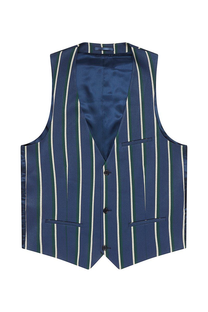 Lockstock Ascot stripe suit waistcoat in navy cream green