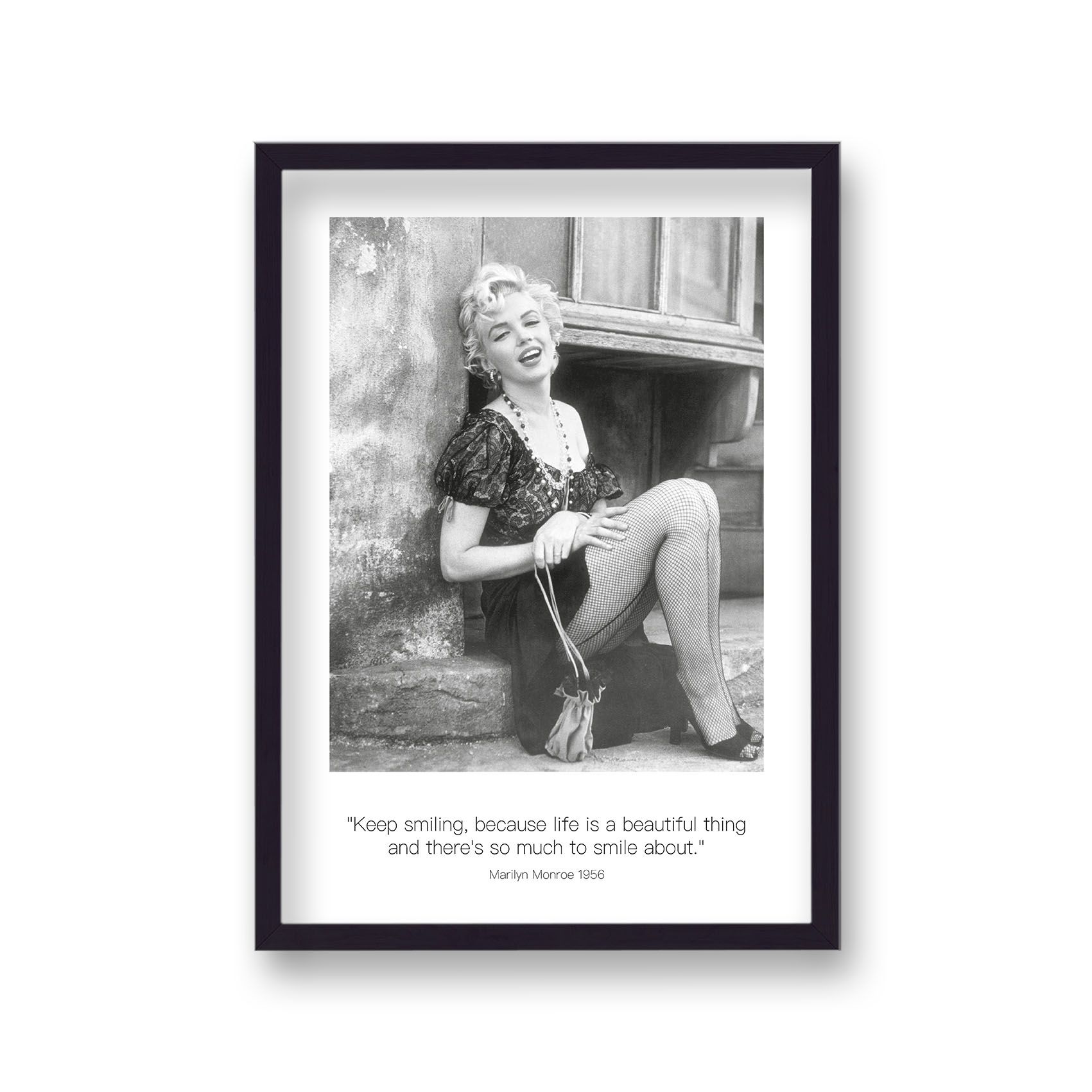 Polaroid Style B&W Icon Print Marilyn Monroe Keep Smiling Dated - Black ...