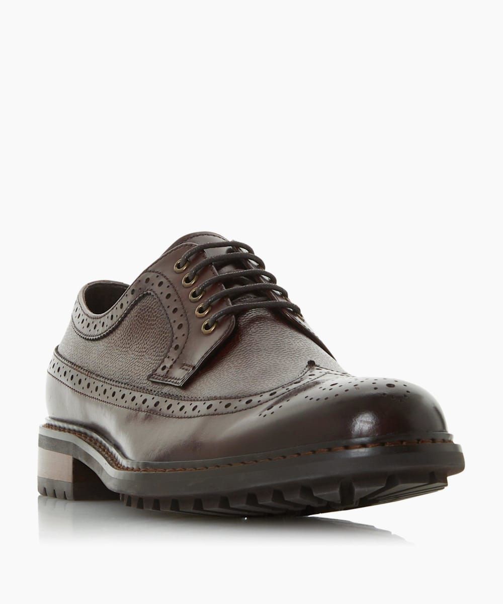 Opt for understated classic style with the Blackouts brogue from Dune. Working signature punched hole detailing and a stitched wingtip design. It's complete with a neat round toe and secured with a lace fastening.