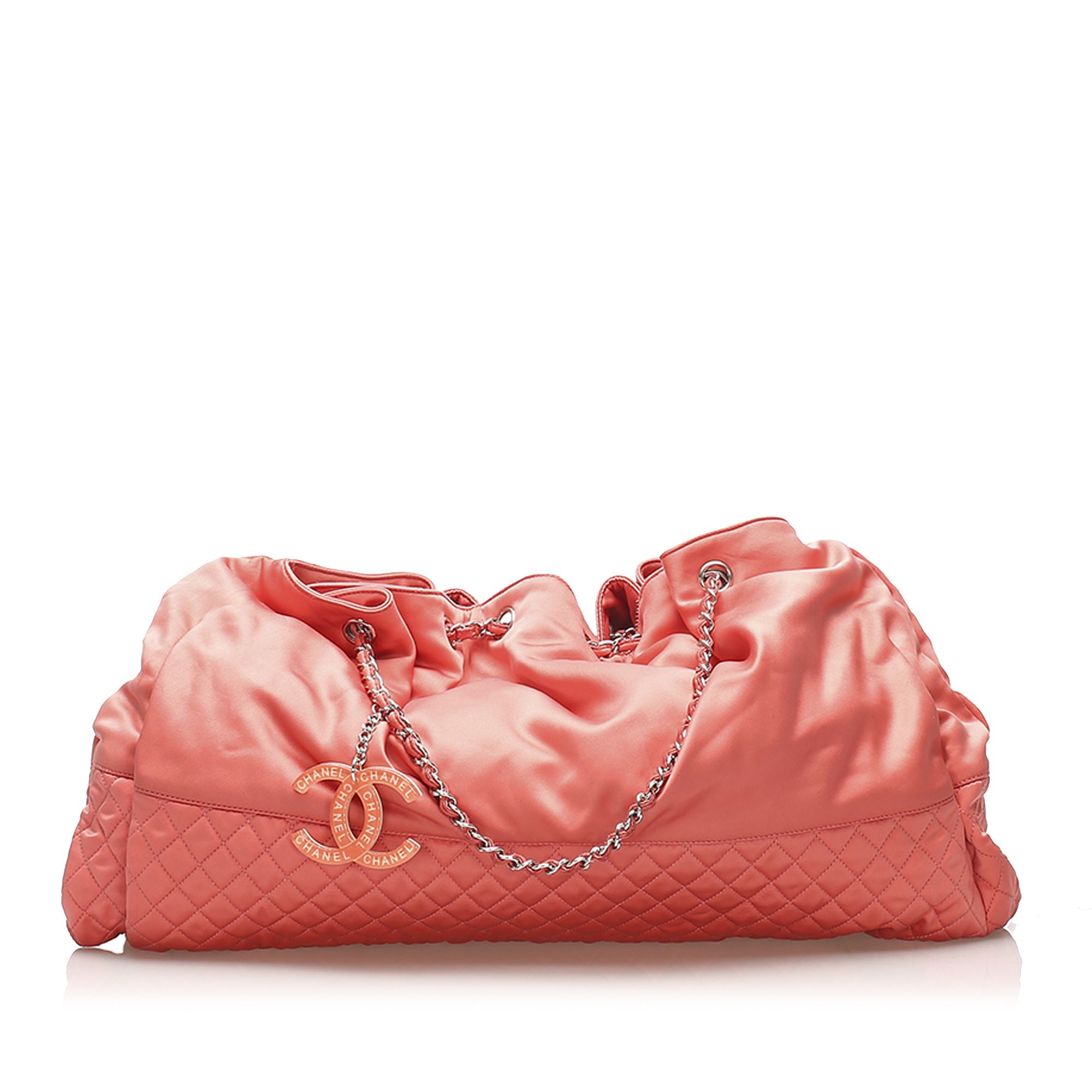 Vintage Chanel Melrose Cabas Satin Shoulder Bag Pink