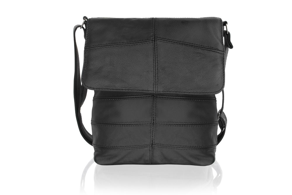 Woodland Leather Black Landscape Messenger Bag 15.0" Flap Over