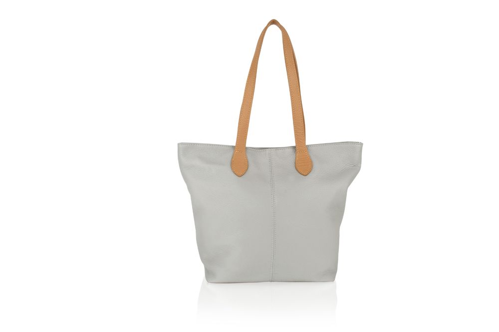 Woodland Leather Light Grey Tote Shopping Bag 14.5