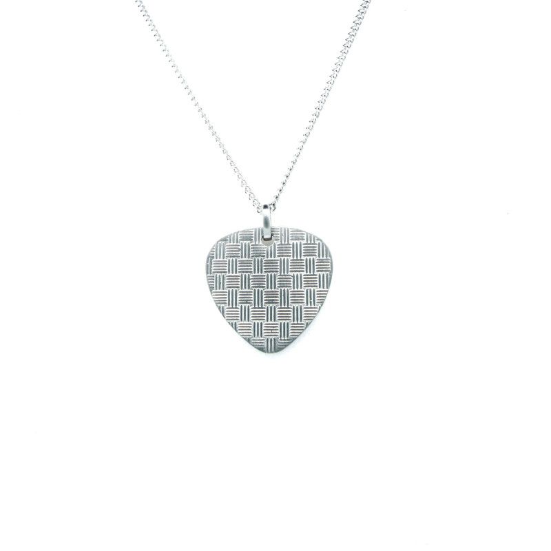 Plectrum style sample necklace in brushed plate
