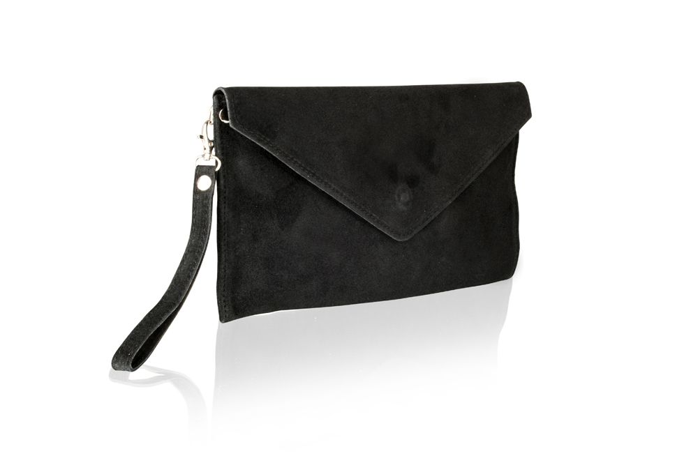 designer black suede clutch bag