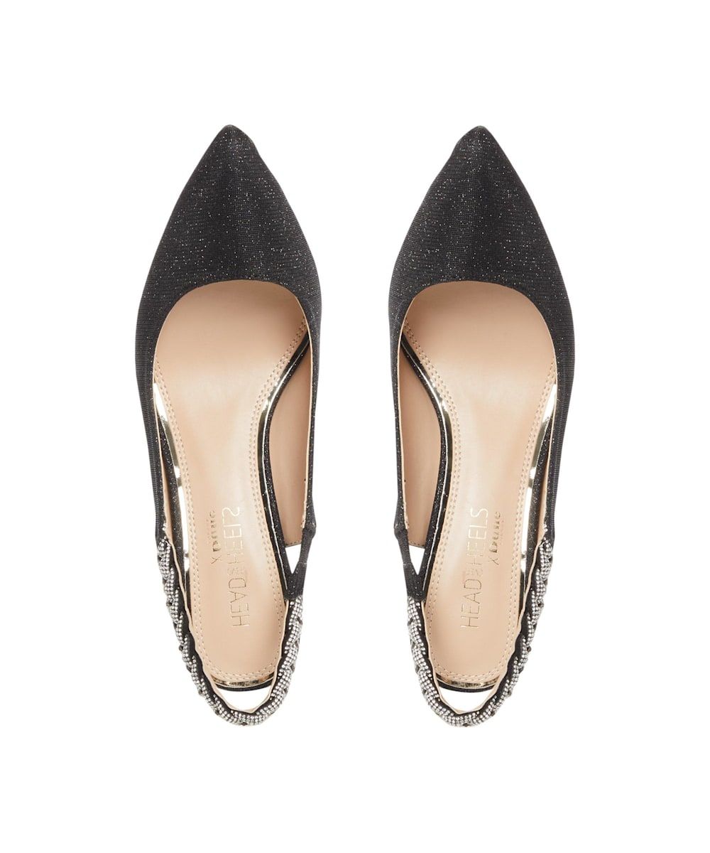 Elegant glamour with a contemporary twist. Features a metallic finish with a plait detail embelished slingback strap. These shoes sit on a transparent stilletto heel.