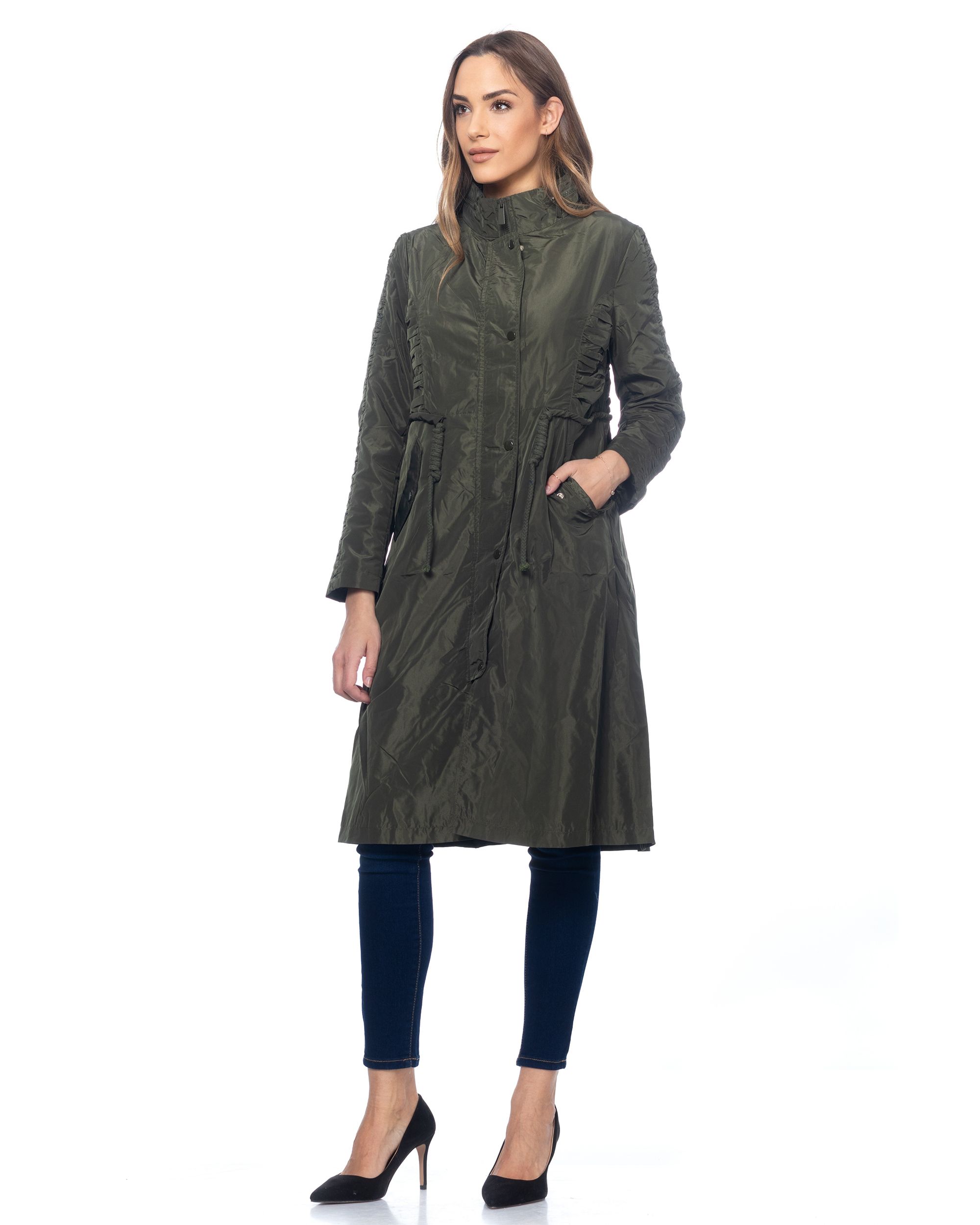 Long jacket with belt and flap pockets