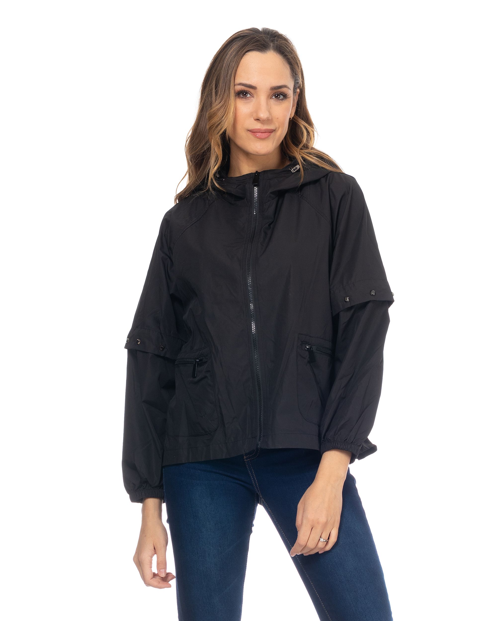 Raincoat With Tacks Around The Sleeves And Hood