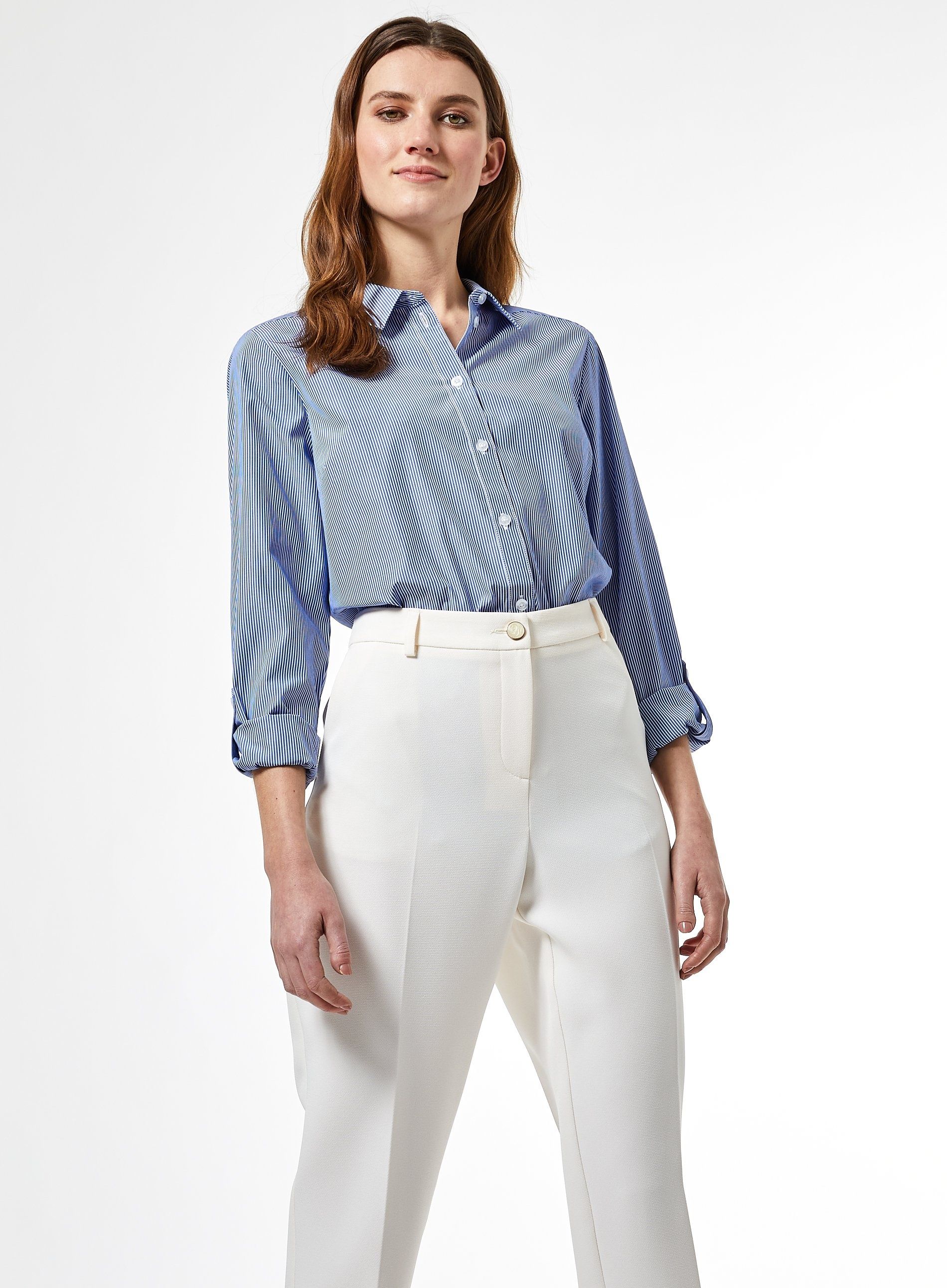 Dorothy Perkins Womens Blue Striped Shirt Long Sleeve Collar Buttons Top