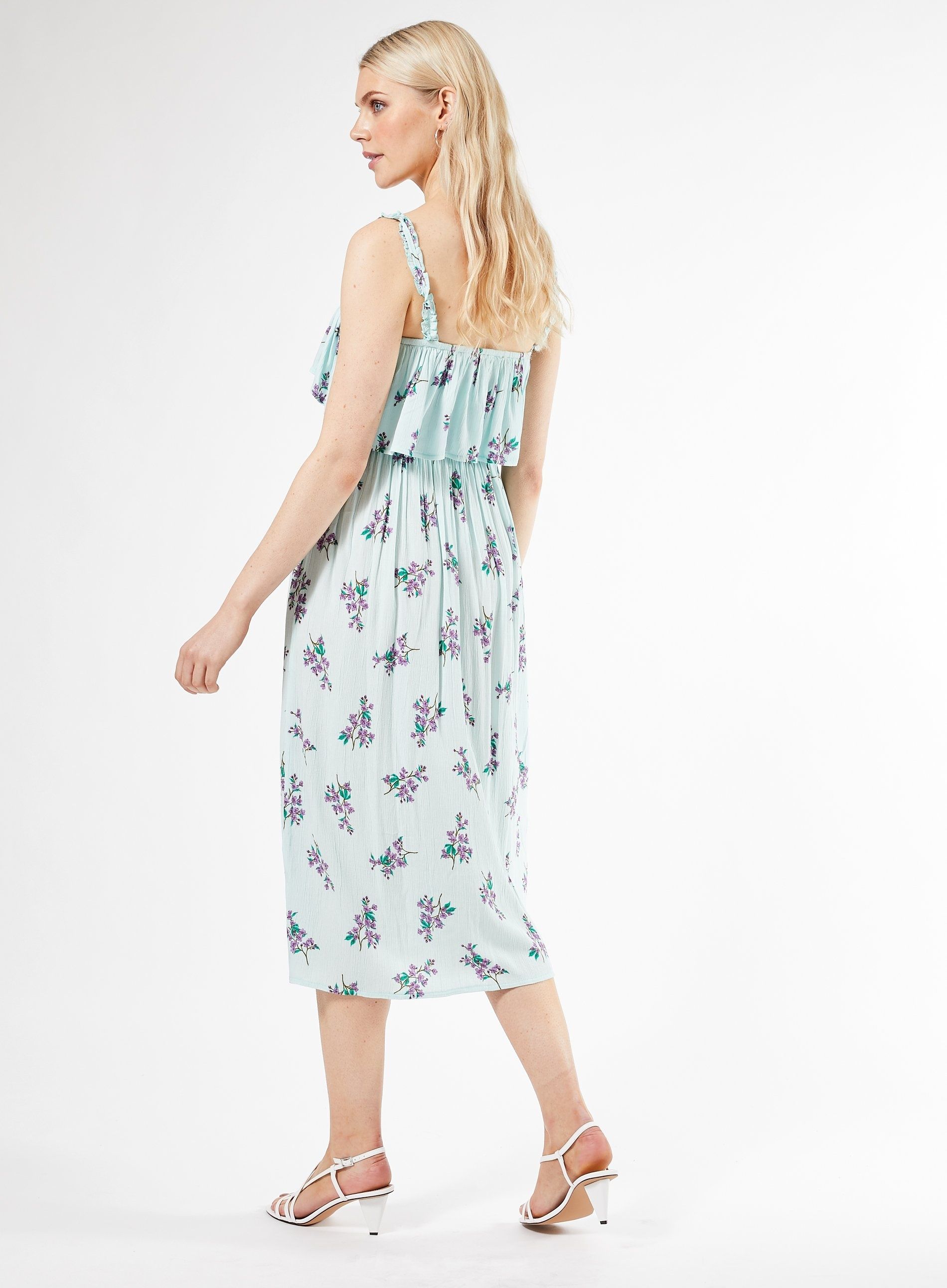 Dorothy Perkins Womens Blue Floral Print Tiered Midi Skater Dress