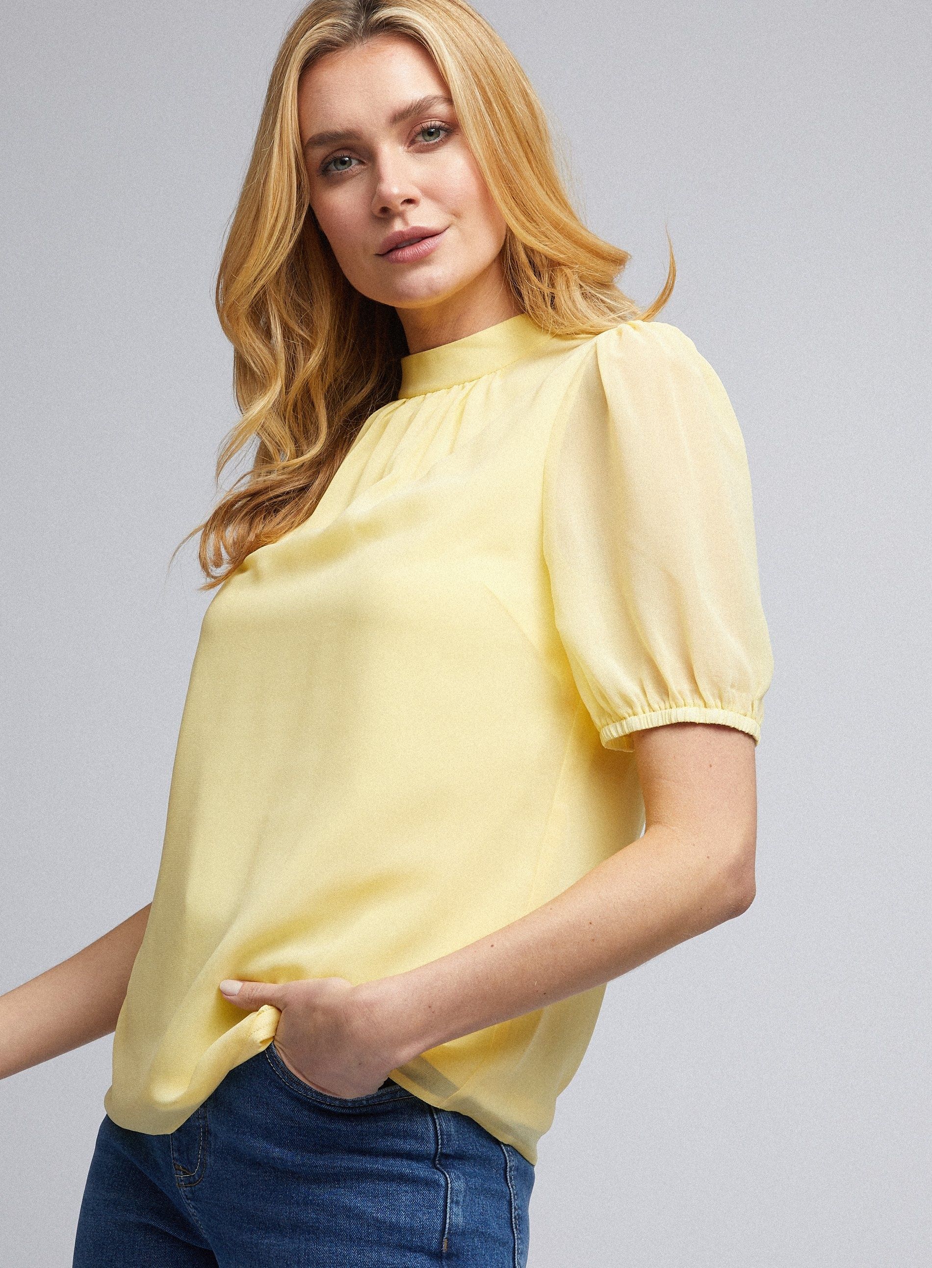 Dorothy Perkins Womens Billie & Blossom Lemon Puff Sleeve Shell Top Blouse