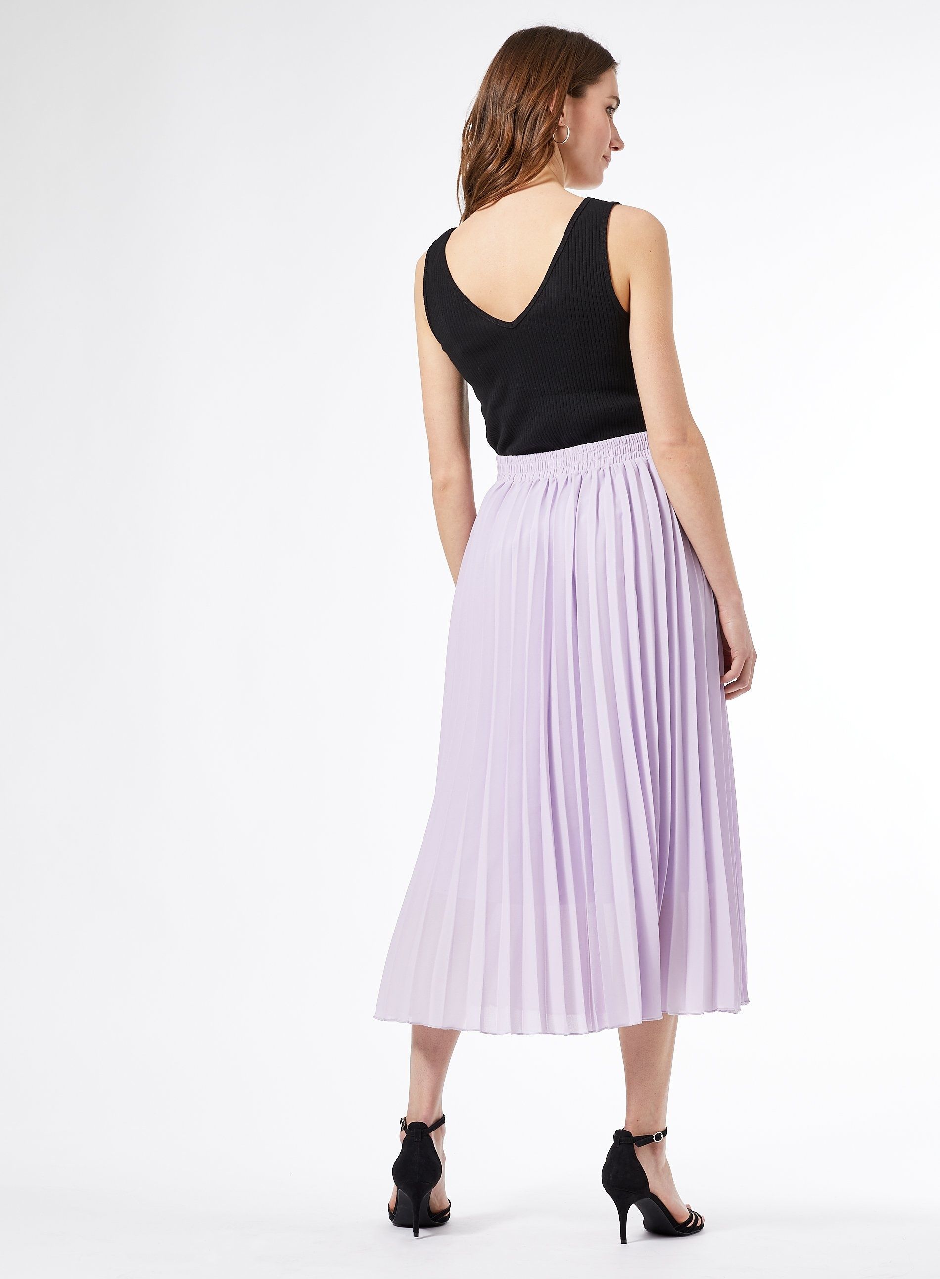Dorothy Perkins Womens Purple Pleated Plain Midi Skirt Elasticated Waist