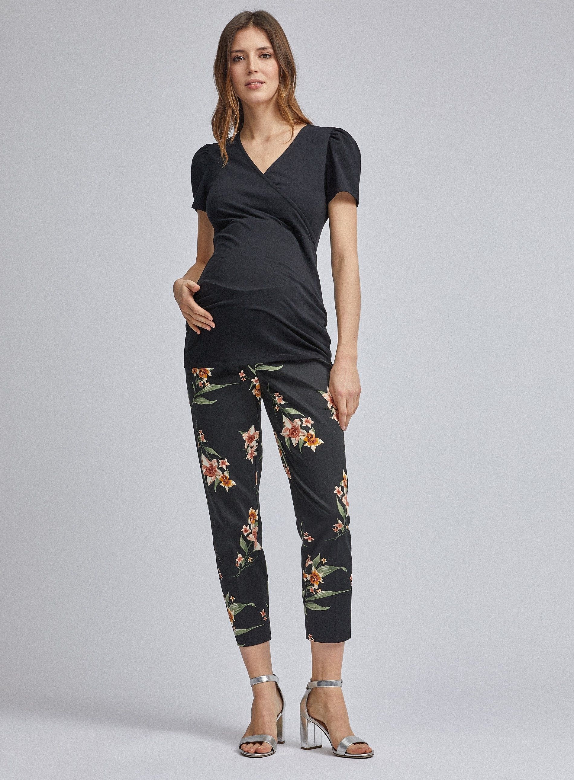 Dorothy Perkins Womens Maternity Black Ankle Grazer Trousers Pants Floral Print