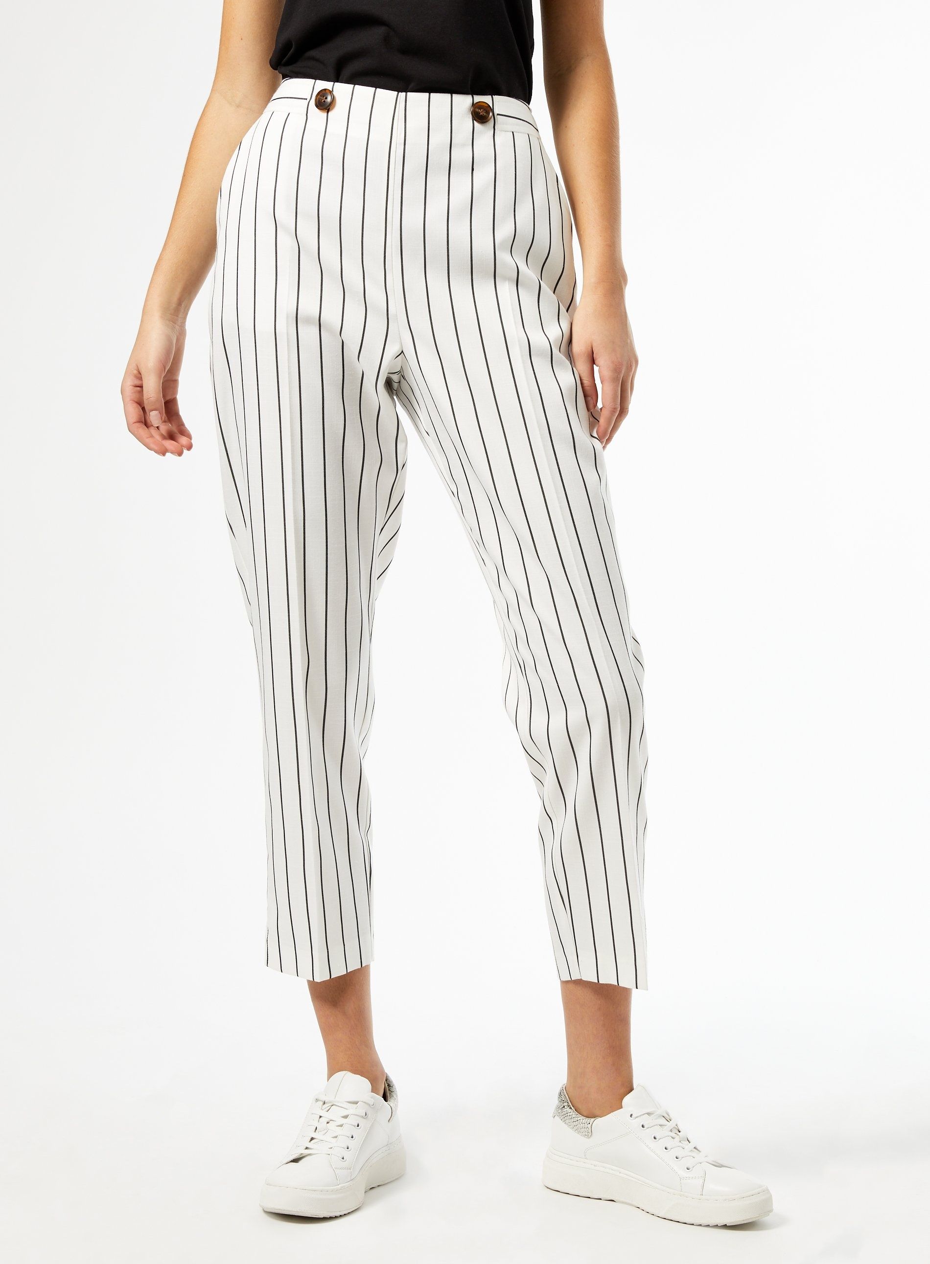 Dorothy Perkins Womens White Pinstriped Tailored Ankle Grazer Trousers ...