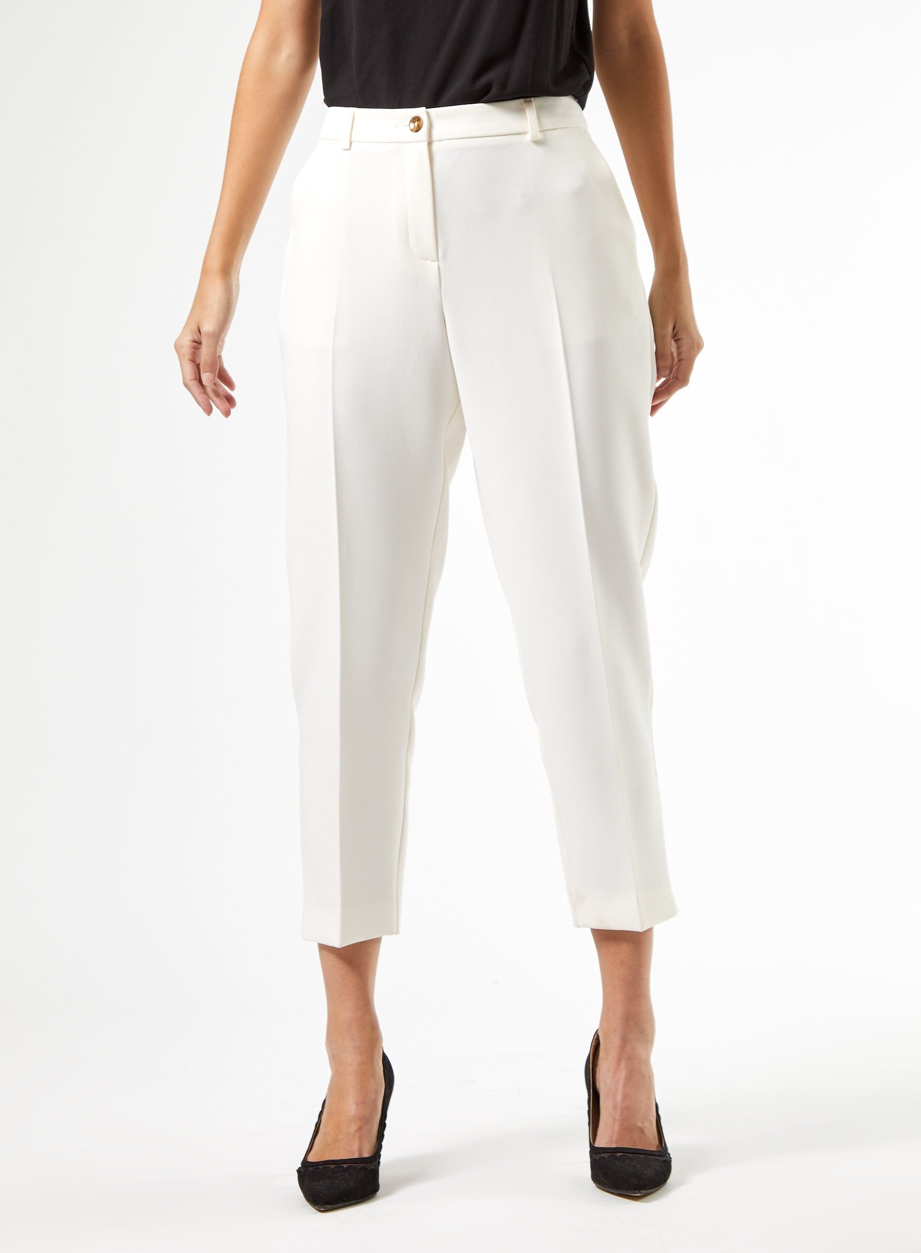 Dorothy Perkins Womens Ivory Button Ankle Grazer Trousers Belt Loops Pants