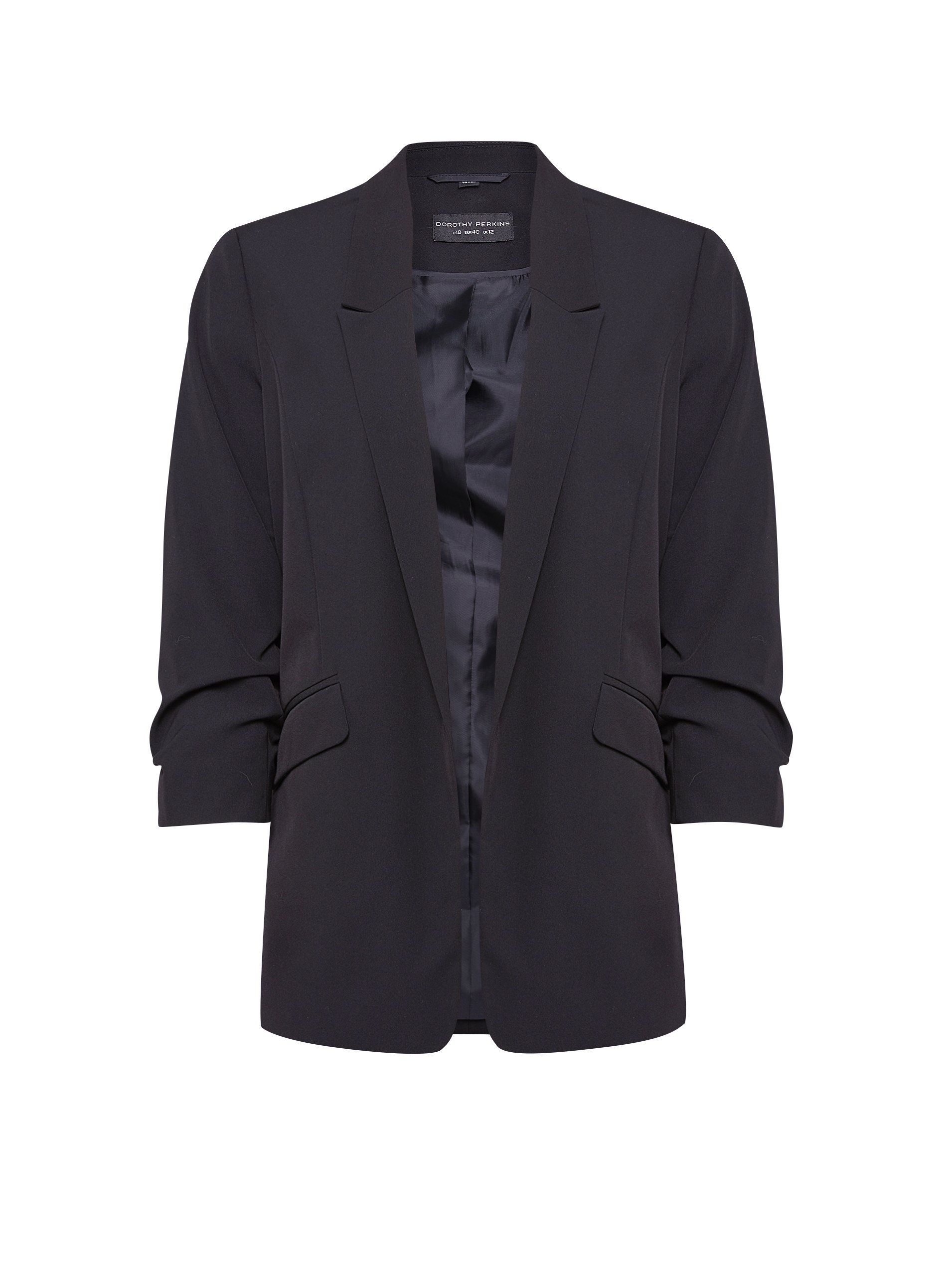 Dorothy Perkins Womens Black Ruched Sleeve Jacket Blazer 3/4 Sleeve ...