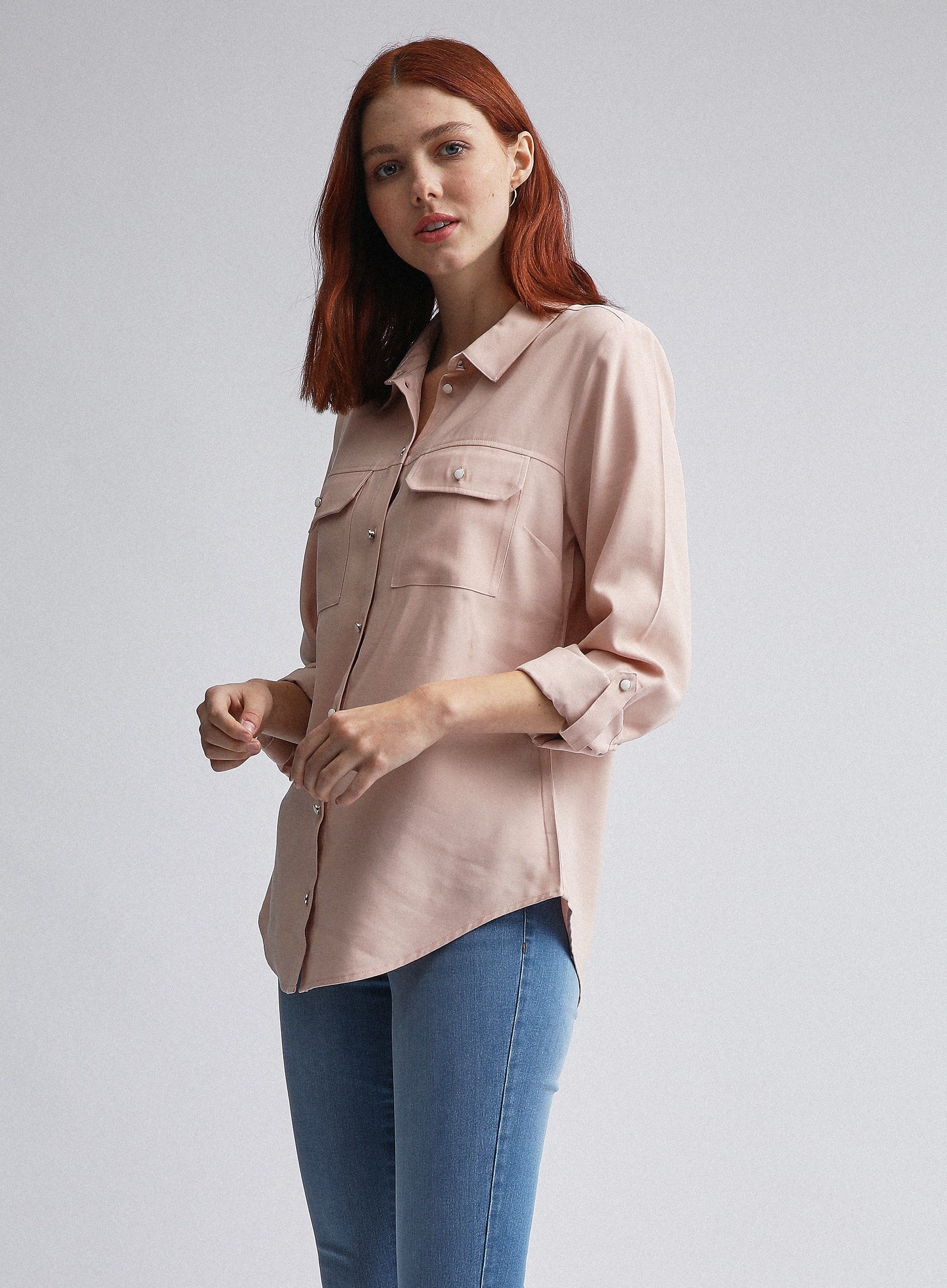 Dorothy Perkins Womens Pink Utility Shirt 3/4 Sleeve Pockets Buttons