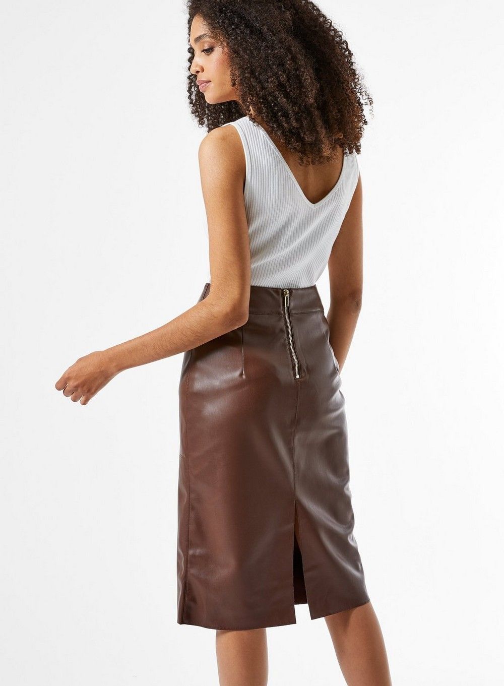 Dorothy Perkins Womens Chocolate PU Midi Faux Leather Skirt