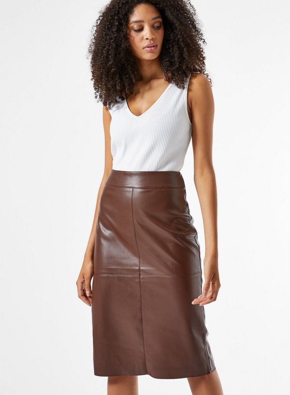 Dorothy Perkins Womens Chocolate PU Midi Faux Leather Skirt