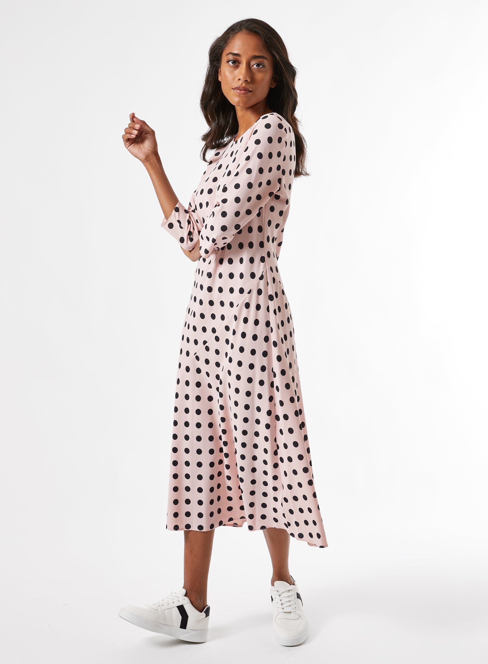 pink spot midi dress