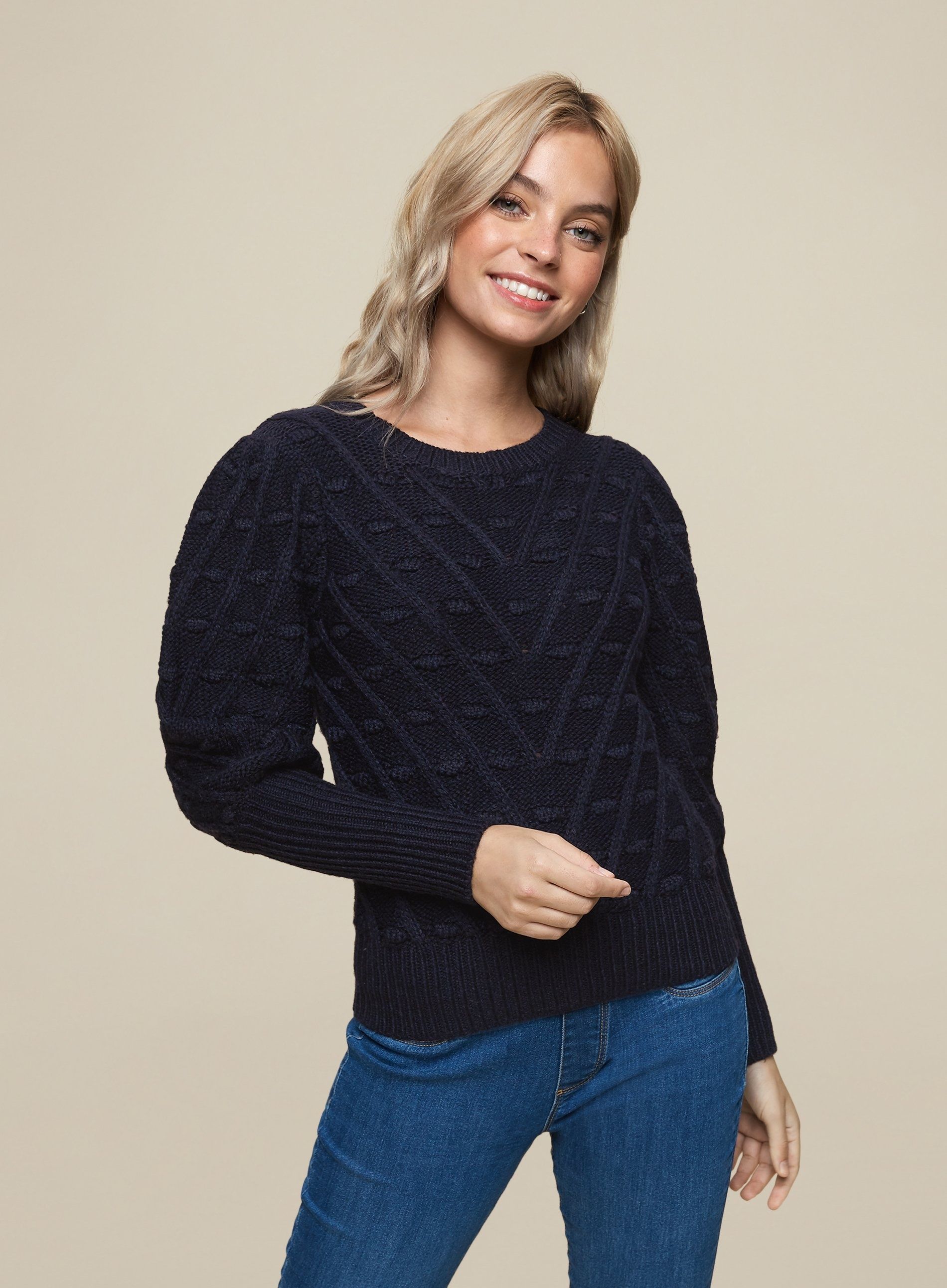 Dorothy Perkins Womens Petite Navy Bobble Jumper Sweater Pullover Top