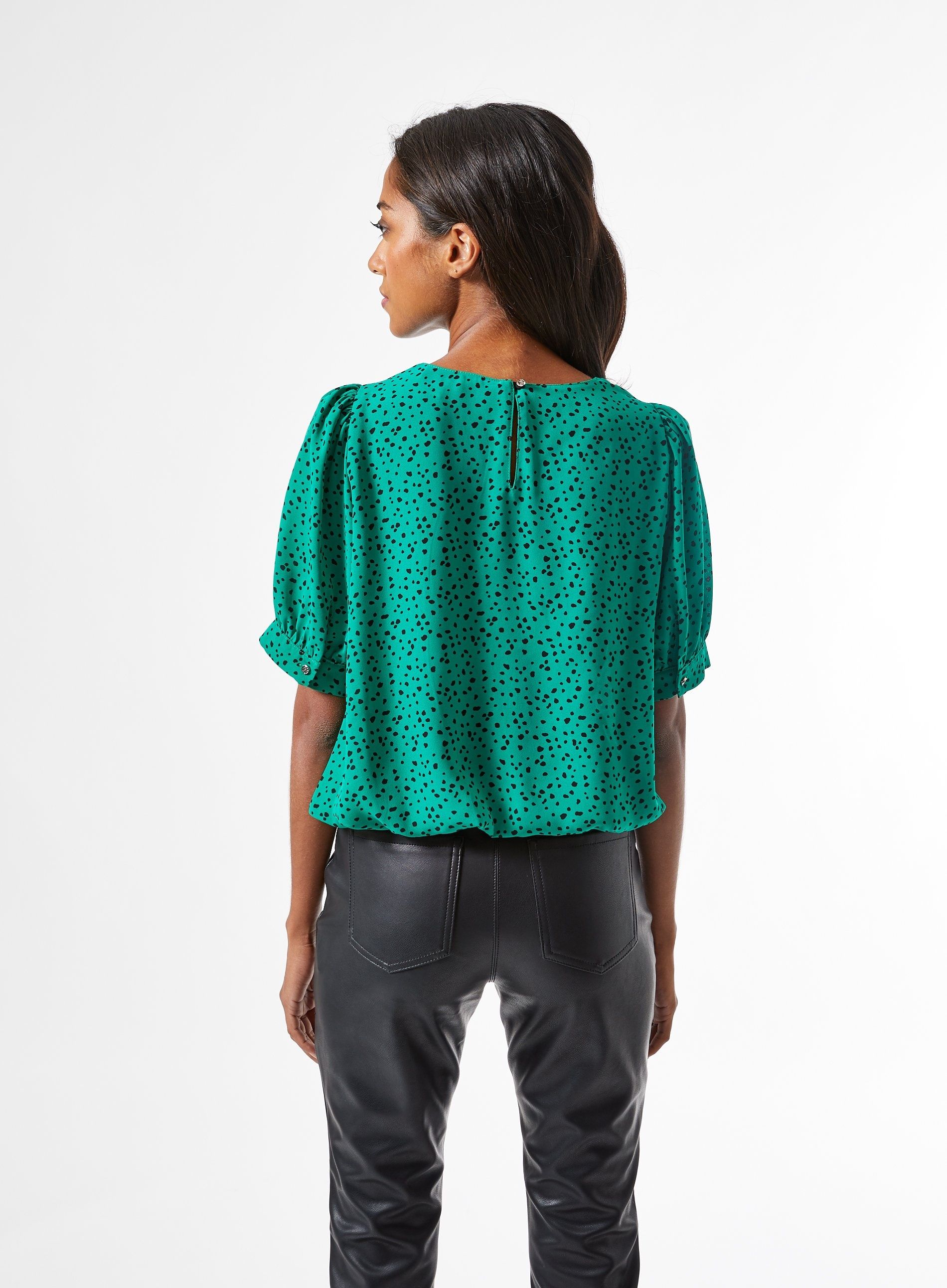 Dorothy Perkins Womens Petite Green Blouse Round Neck Short Sleeve Top