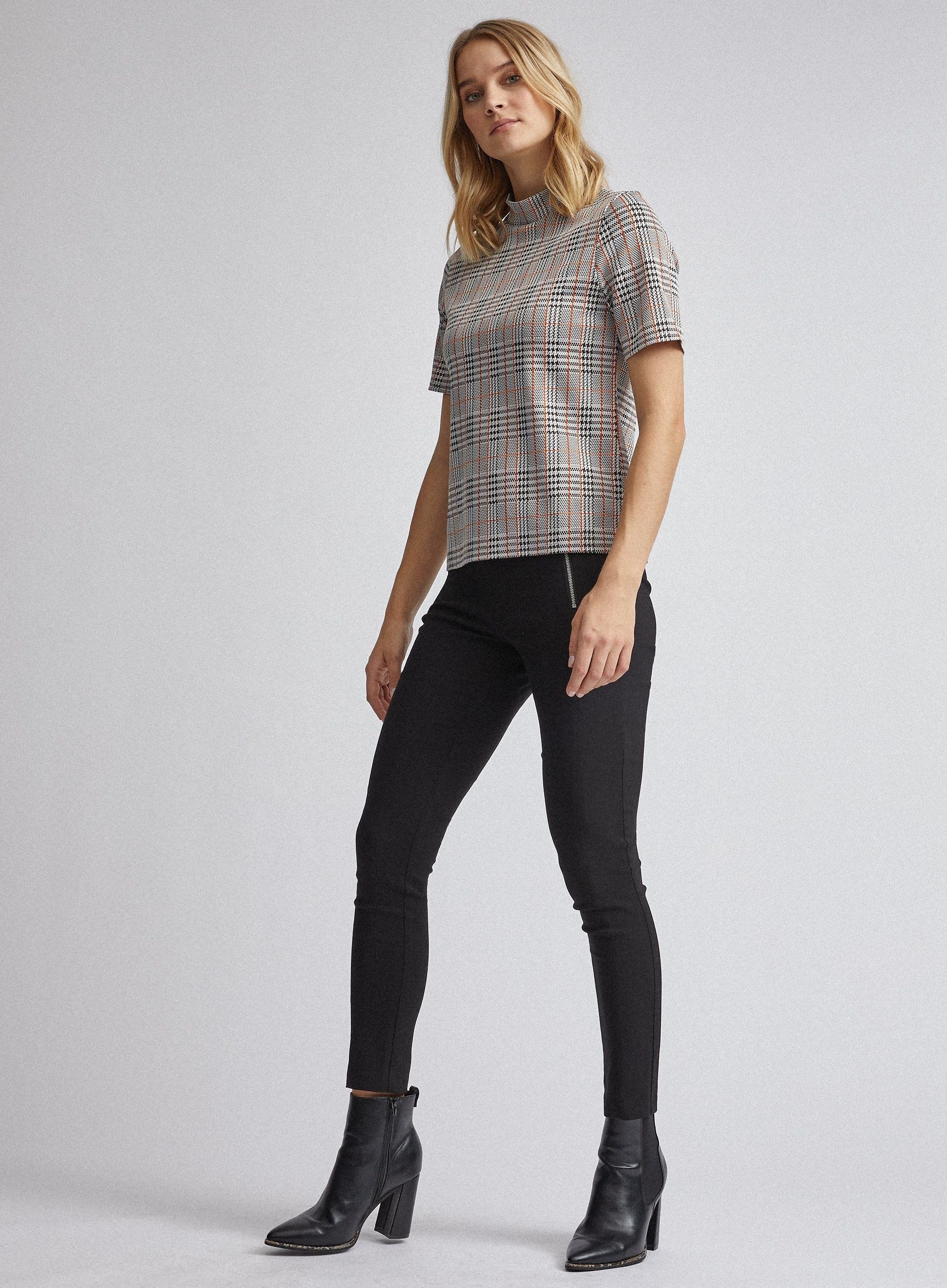 Dorothy Perkins Womens Multi High Neck Jacquard Top Short Sleeve Shirt