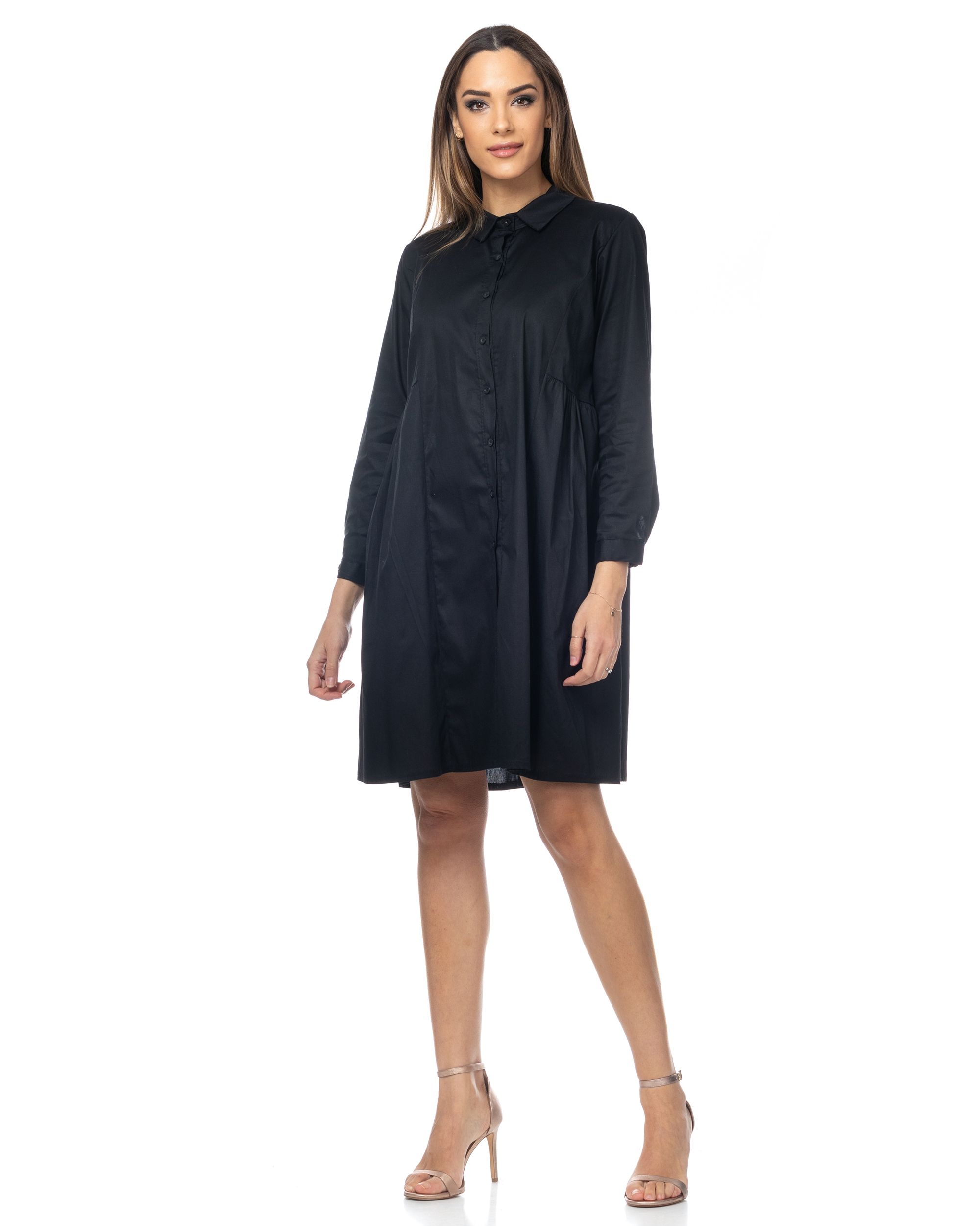 Oversized shirt dress with pleats at the waist