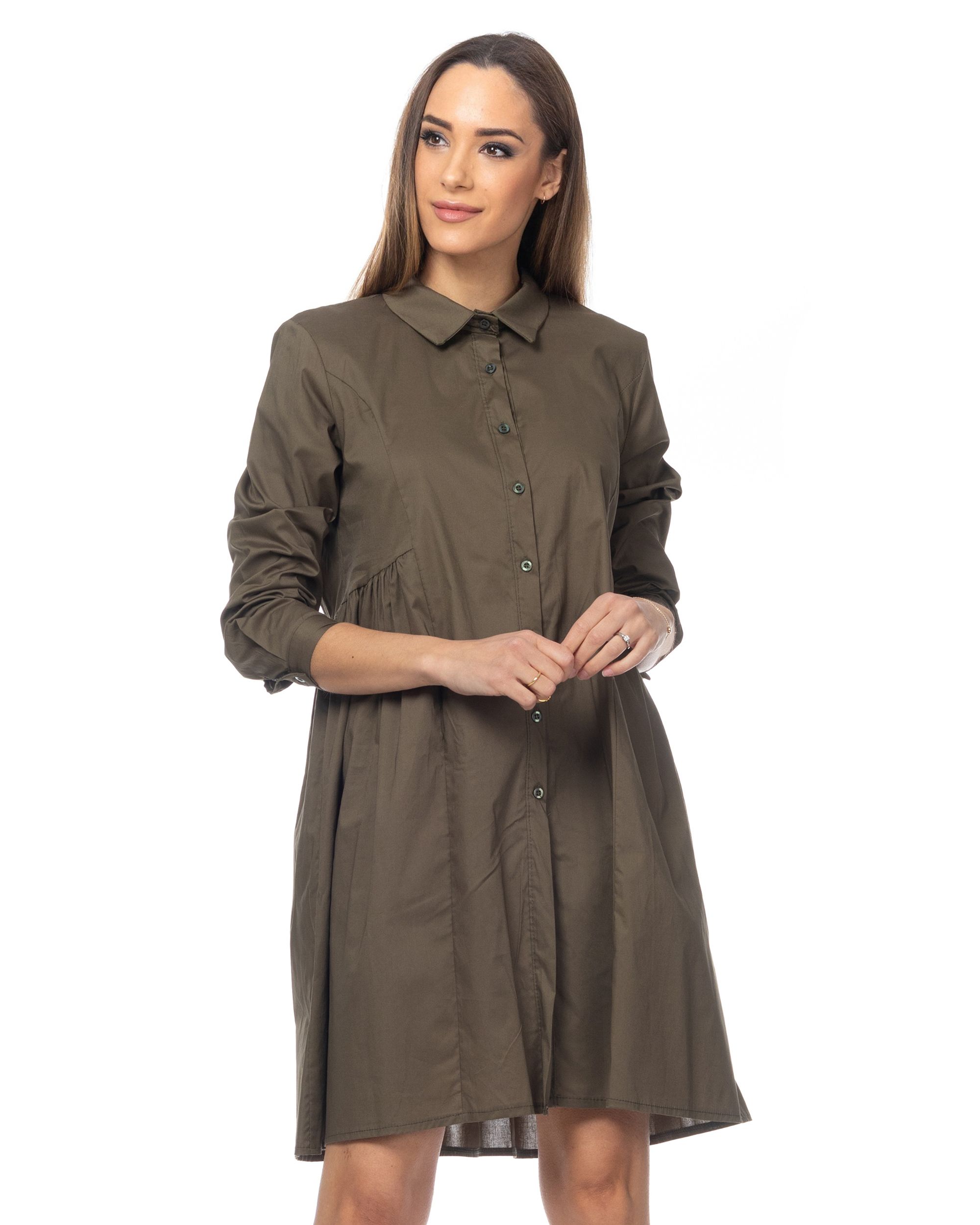 Oversized Shirt Dress With Pleats At The Waist