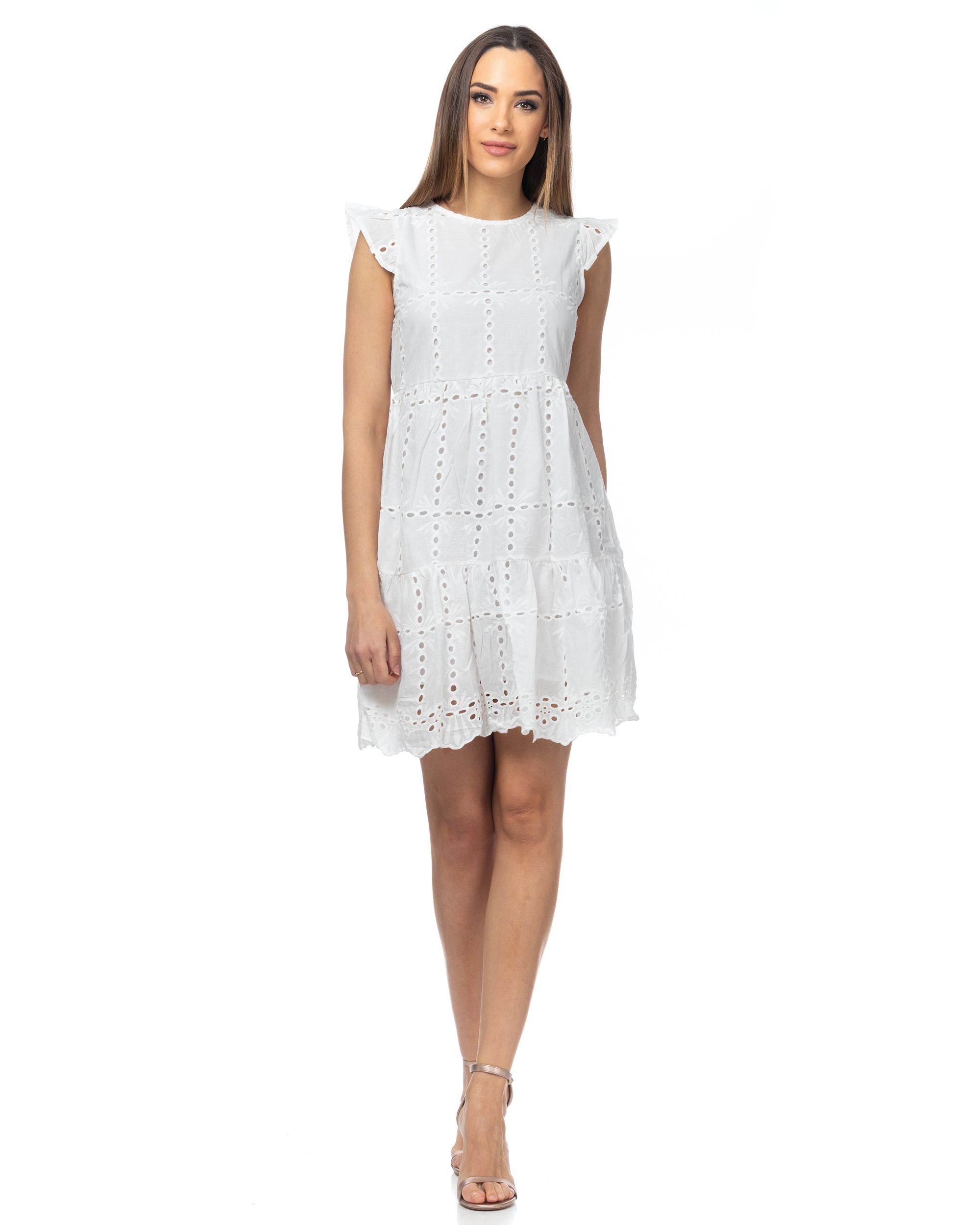 Flared Batiste Dress With Ruffles On The Sleeves