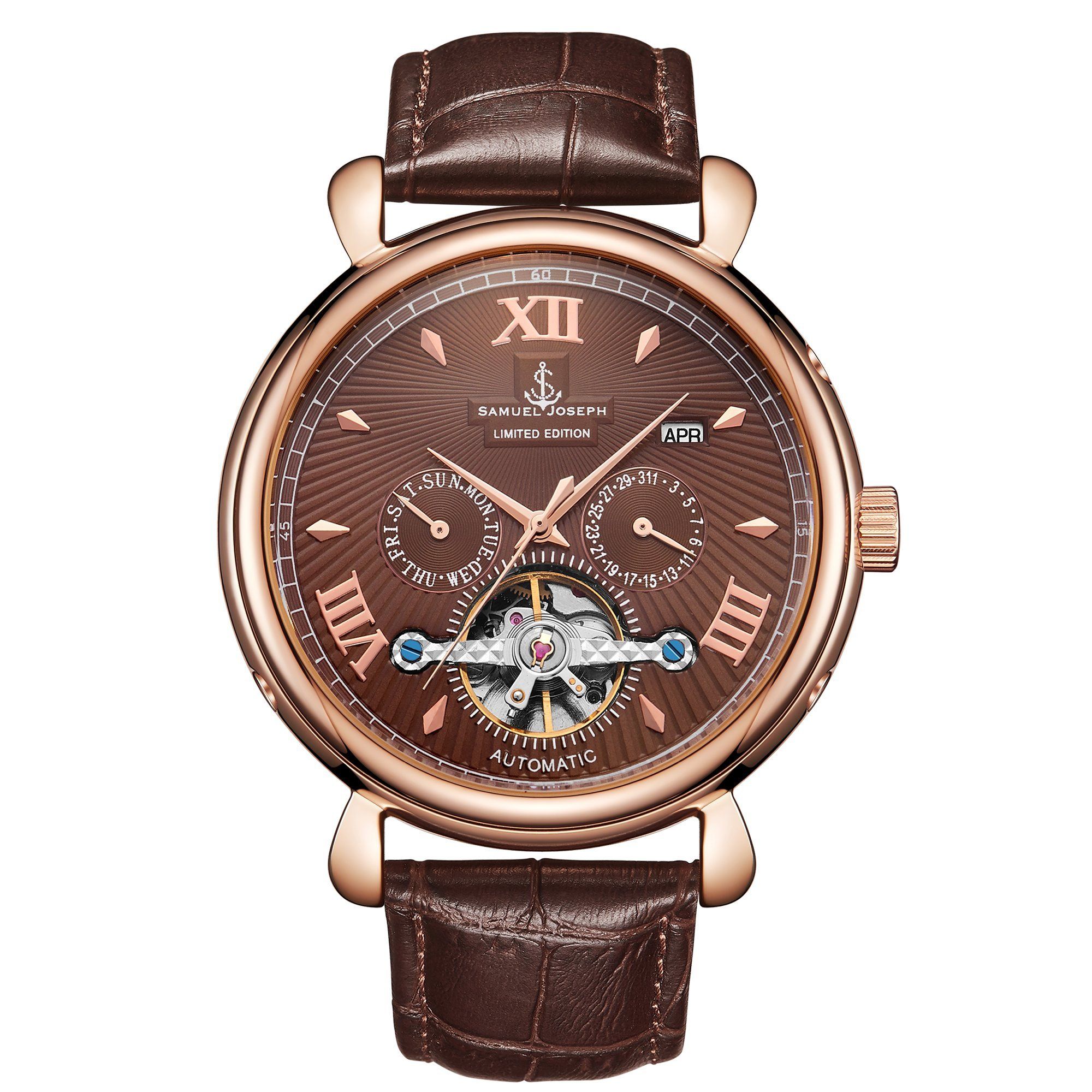 Samuel Joseph Limited Edition Rose & Brown Automatic Designer Mens Watch