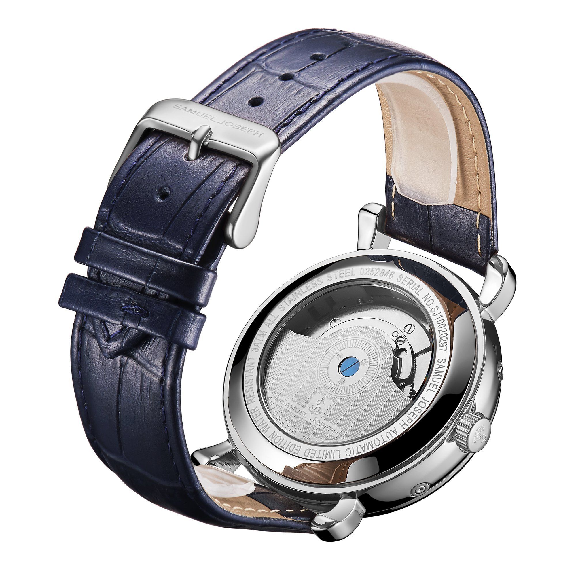 Samuel Joseph Limited Edition Steel & Blue Automatic Designer Mens Watch