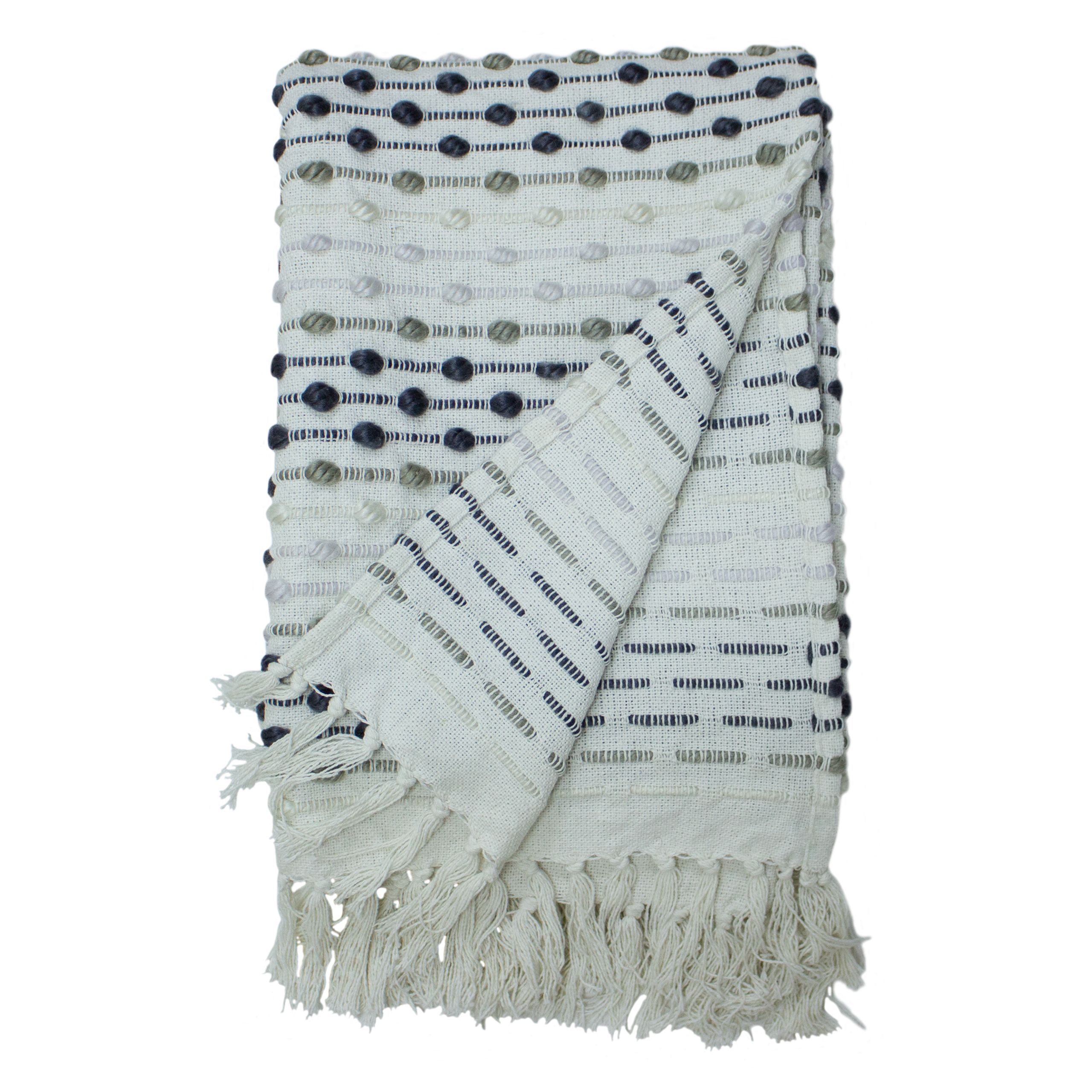 Add texture and warmth to your home, with the chunky Dhadit throw, featuring contrast woven lines in recycled PET yarn and finished with fringed edges.