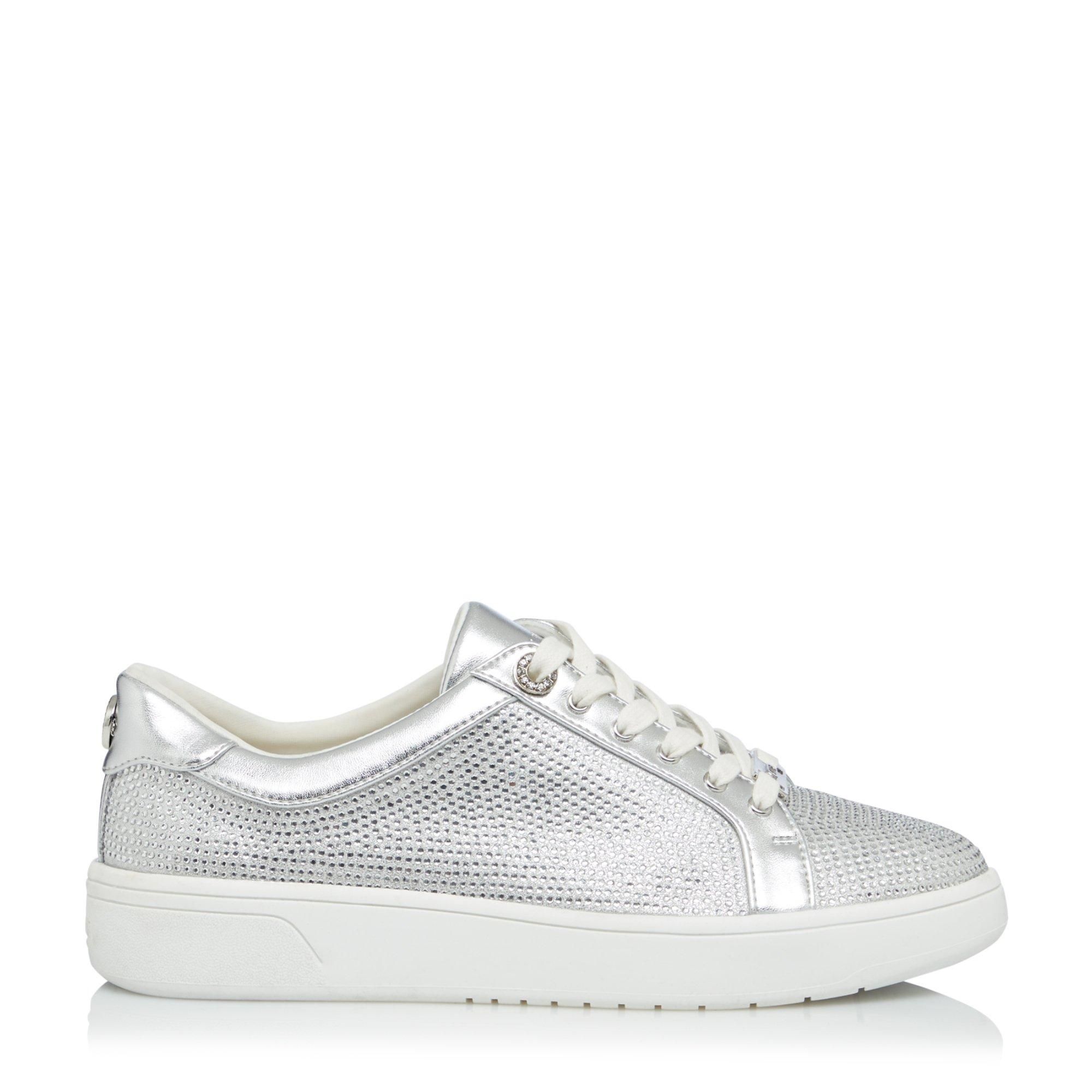 Add some sparkle to your casual outfits with the Exceed trainers. This metallic pair is covered in shimmering diamante stones. The chunky soles add a comfortable finish.