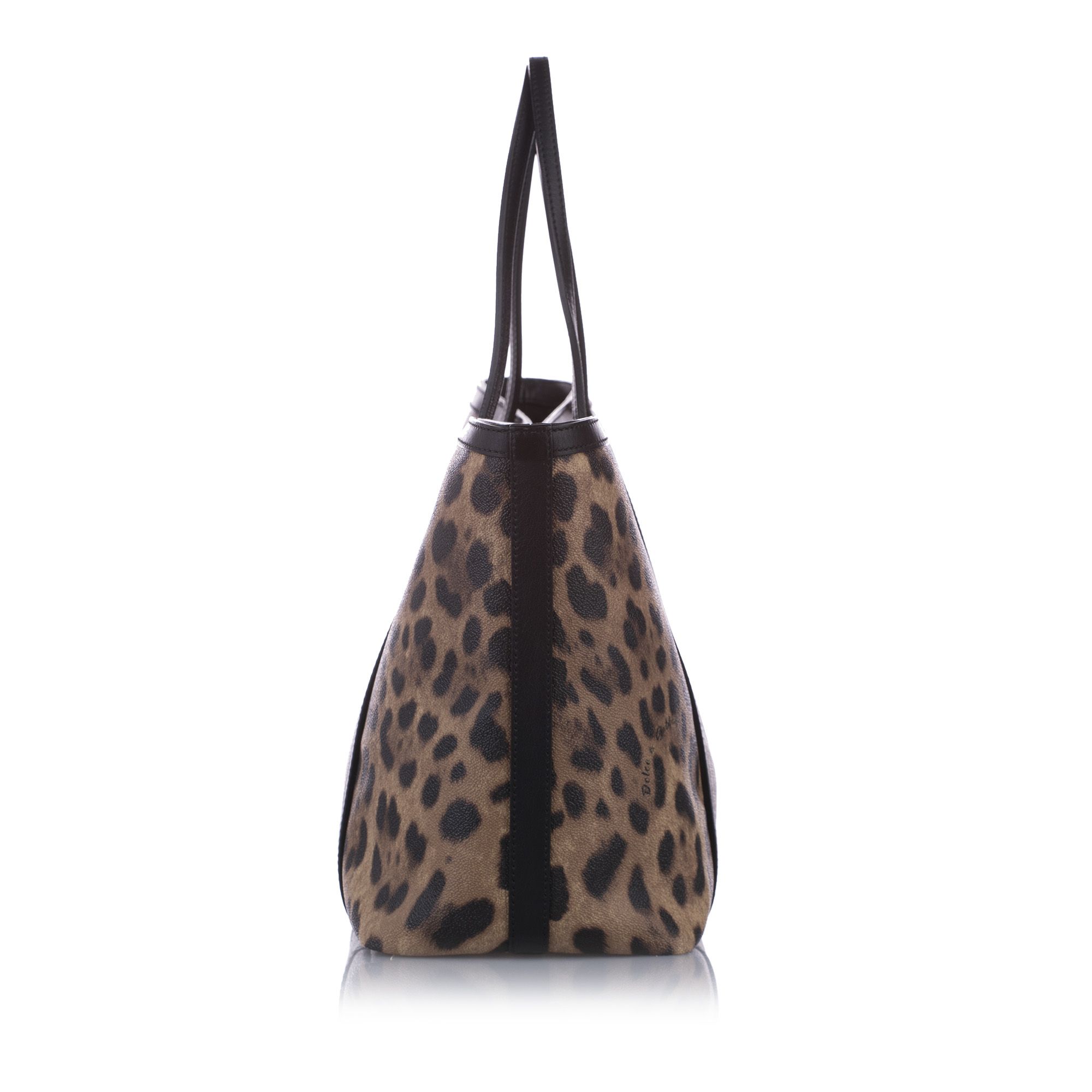 Vintage Dolce&Gabbana Leopard Print Leather Tote Bag Brown
