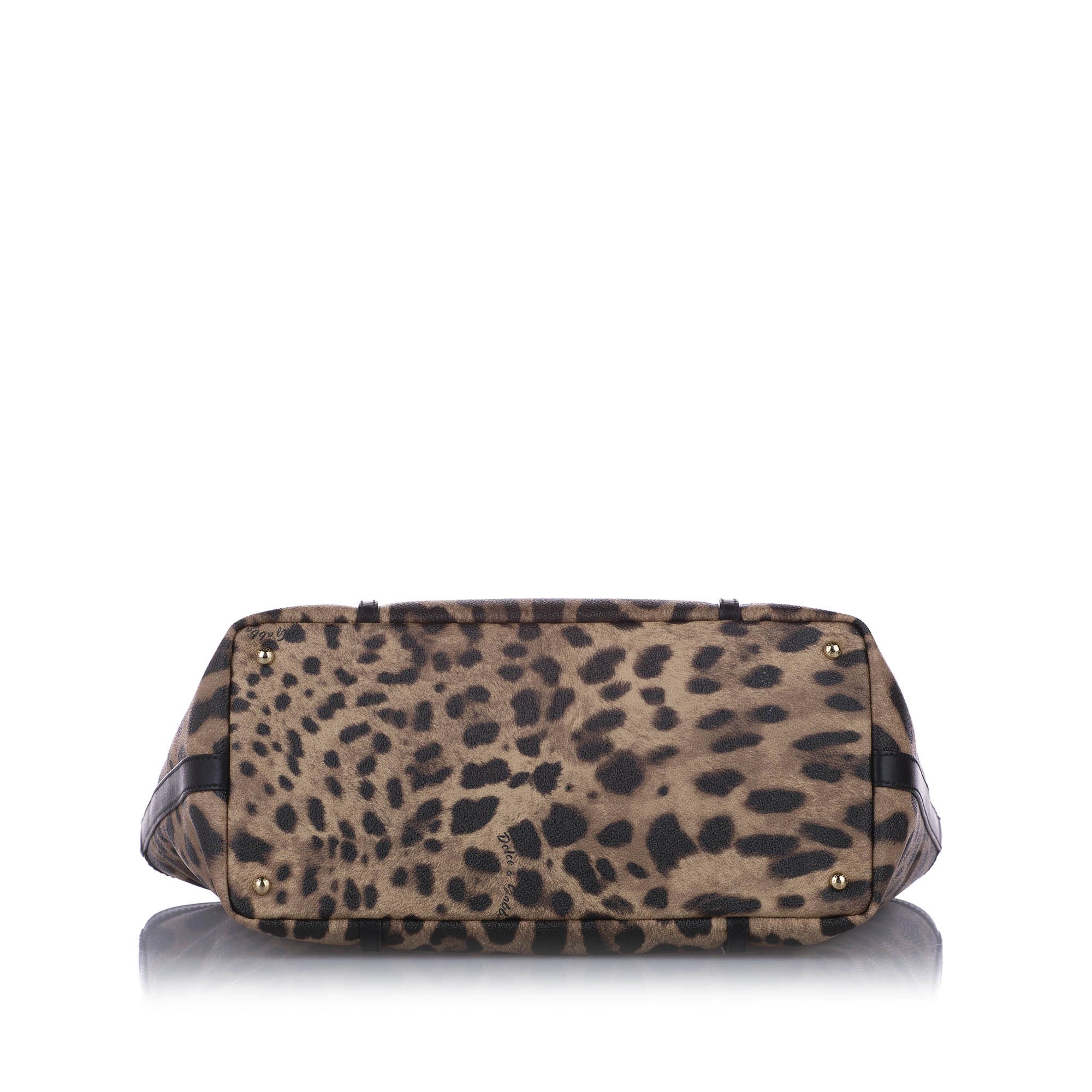 Vintage Dolce&Gabbana Leopard Print Leather Tote Bag Brown