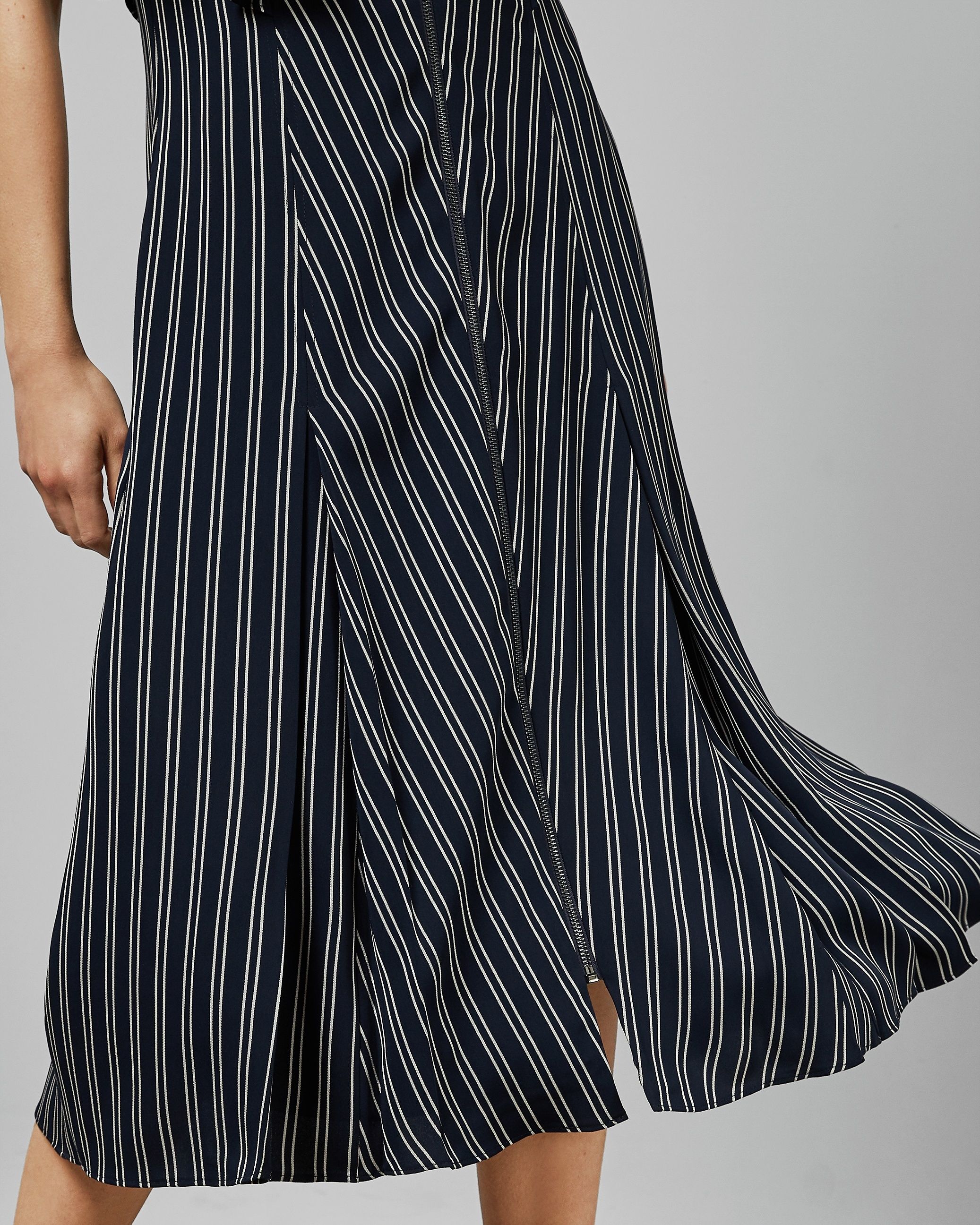 Zip Front Striped Midi Dress