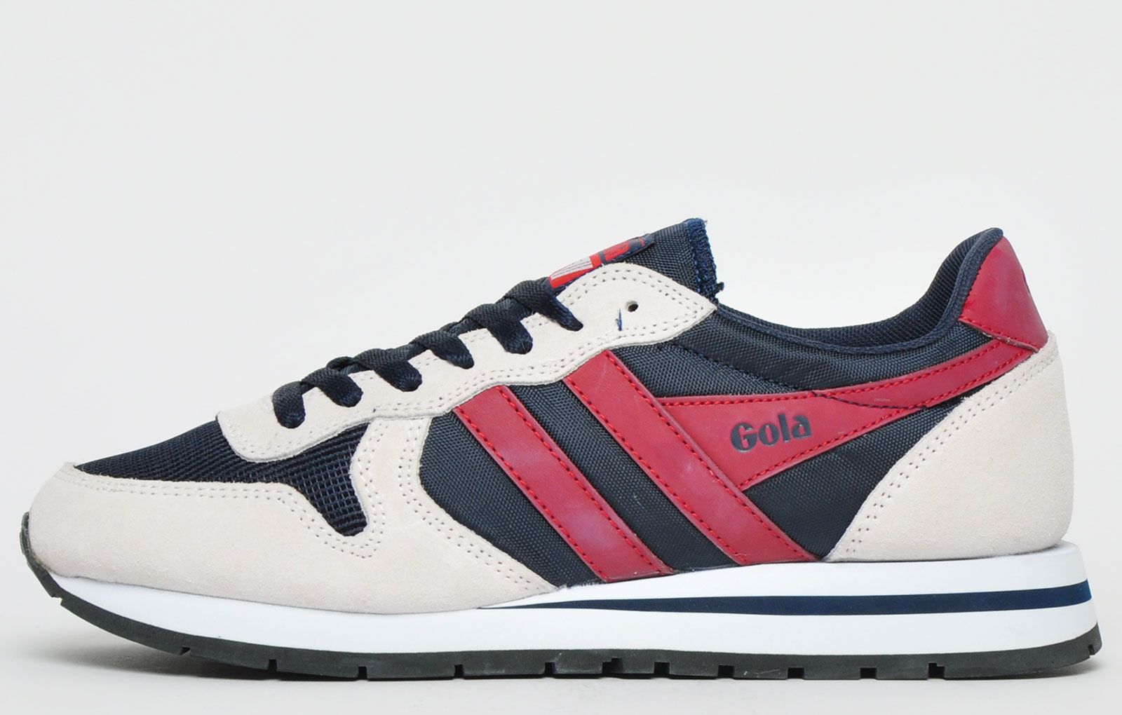 <p>Born in Britain in 1905, Gola holds its British Heritage close to its heart. Gola has been associated with numerous high profile sporting legends over the years and was the number 1 British Sportwear brand of the 1960`s and 70`s. Gola still produces some of the most iconic trainers of today and yester years too by reaching back into its archives to deliver authentic retro styling with occasionally a flavour of modern aesthetics. Gola creates footwear for those who choose not to follow the crowd and who want to stay true to the vintage retro trainer look.</p> <p>A vintage inspired jogger meets ‘90s on trend styling to form the outstanding Gola Classics Daytona for men. This reimagined version of Gola’s back catalogue style Daytona features a cushioned EVA midsole to give an authentic nod to Gola’s genuine heritage roots. Teamed with a textured suede leather, nylon textile and synthetic panelling mix this striking Gola Classics Daytona will be your go to trainers for years to come</p> <p>- Textile nylon and suede leather mix upper</p> <p>- Classic Lace up fit</p> <p>- Cushioned EVA midsole</p> <p>- Vintage styled retro jogger design</p> <p>- Cushioned insoles</p> <p>- Padded ankle support</p> <p>- Gola Classics branding thoroughout</p>