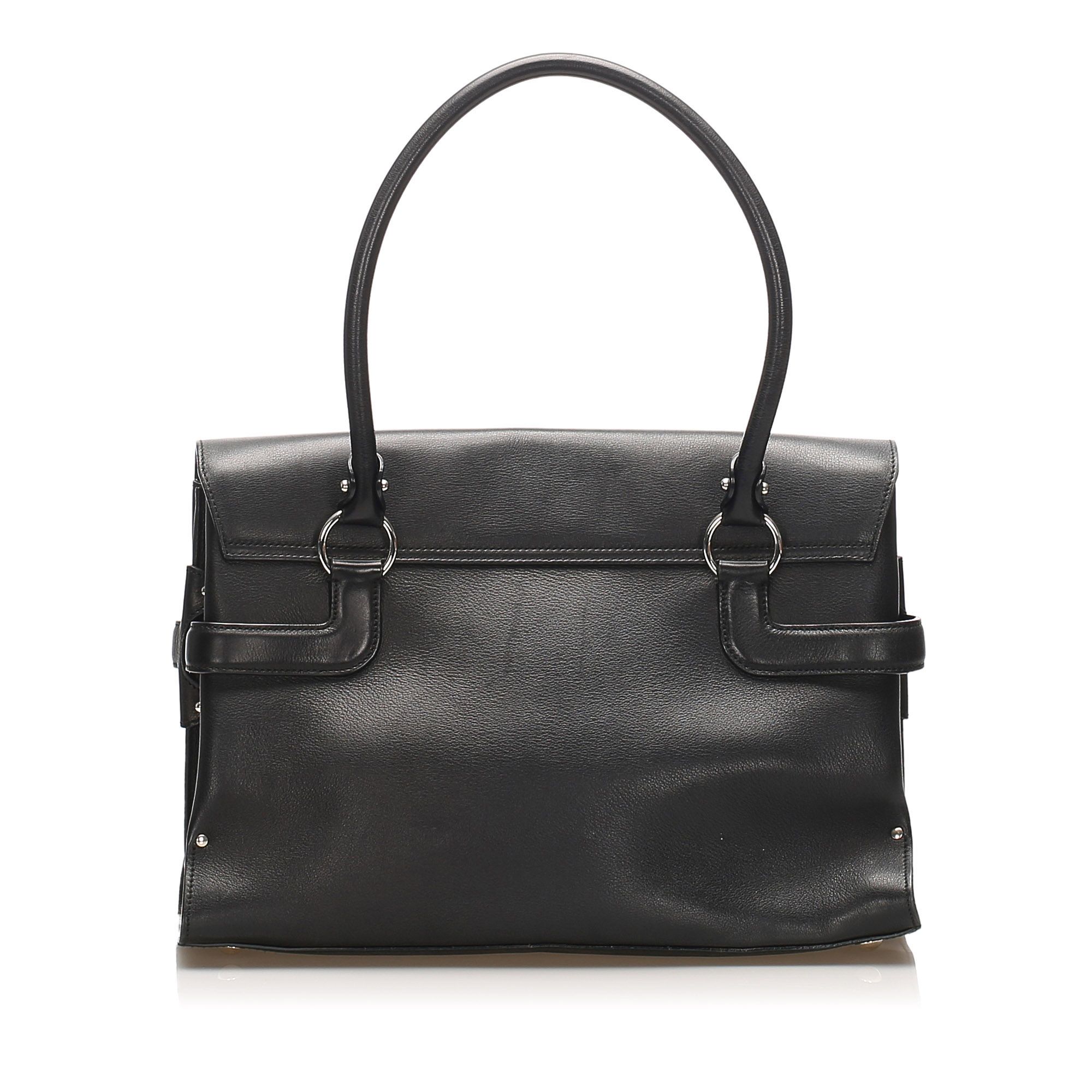 Vintage Ferragamo Gancini Leather Tote Bag Black