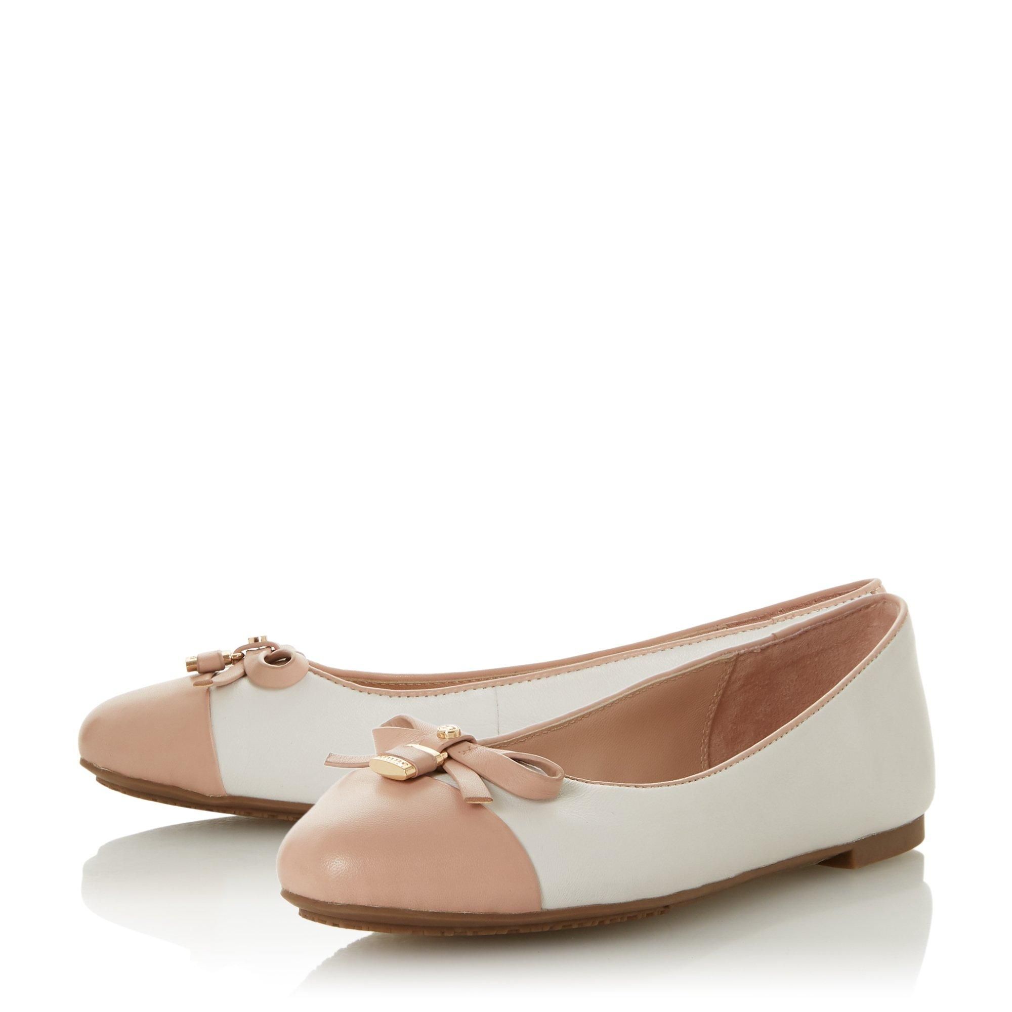 Elevate your everyday style with the Heiress pump from Dune London. Showcasing a classic ballerina silhouette with a smart round toe. Complete with a contrast panel and pretty bow detailing.