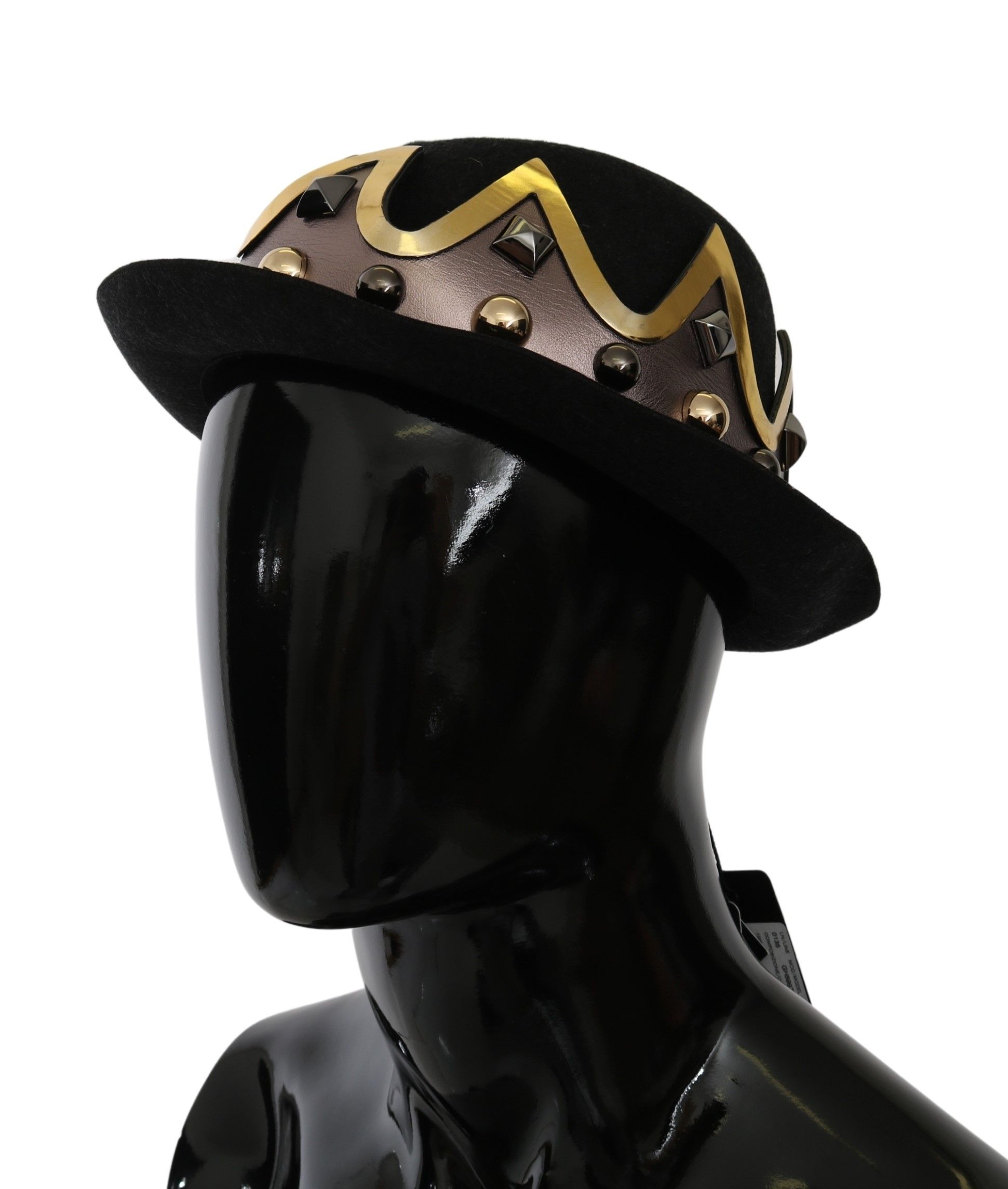 Dolce & Gabbana Black Crown Studs Fedora Men Wool Hat