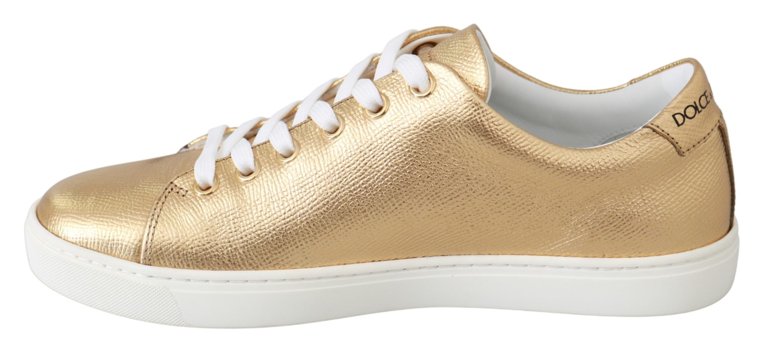 Dolce & Gabbana Gold Leather Embellished Sneakers