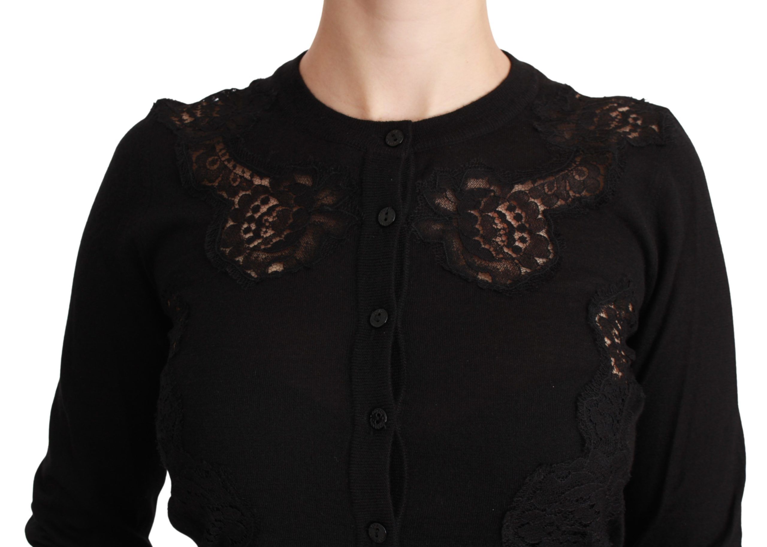 Dolce & Gabbana Black Cashmere Lace Cardigan Sweater