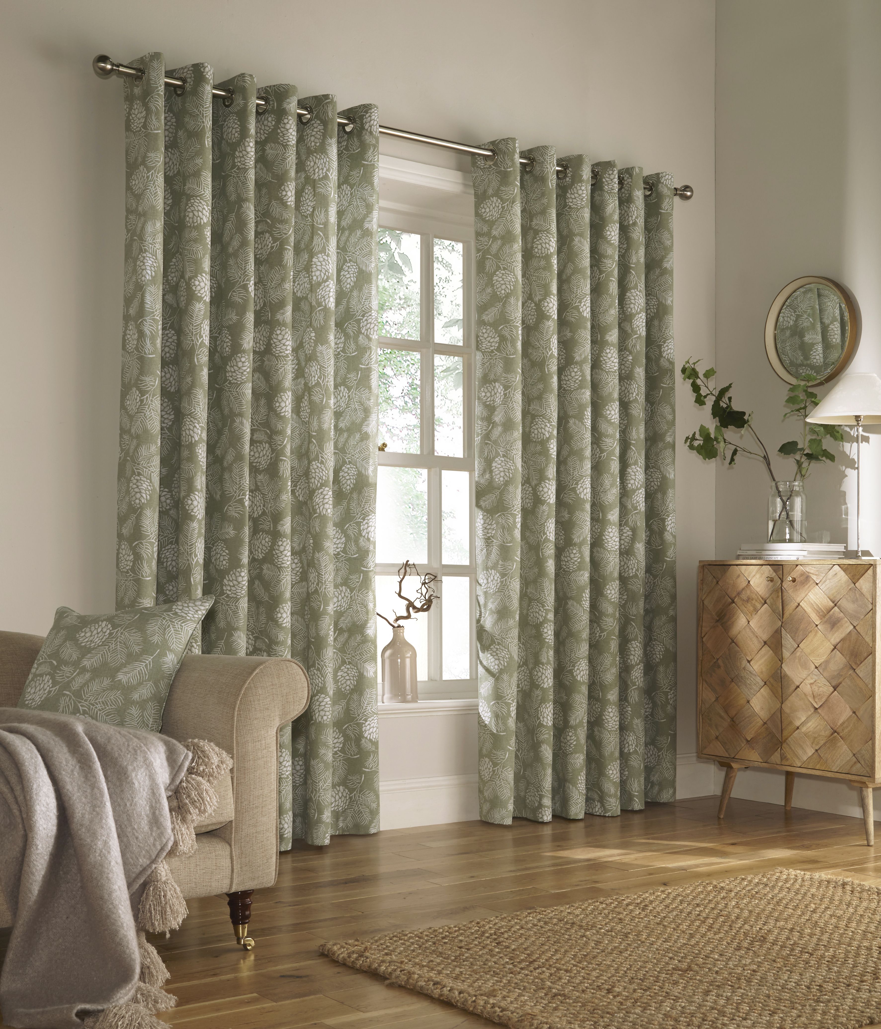 Irwin Printed Woodland Eyelet Curtains in Sage