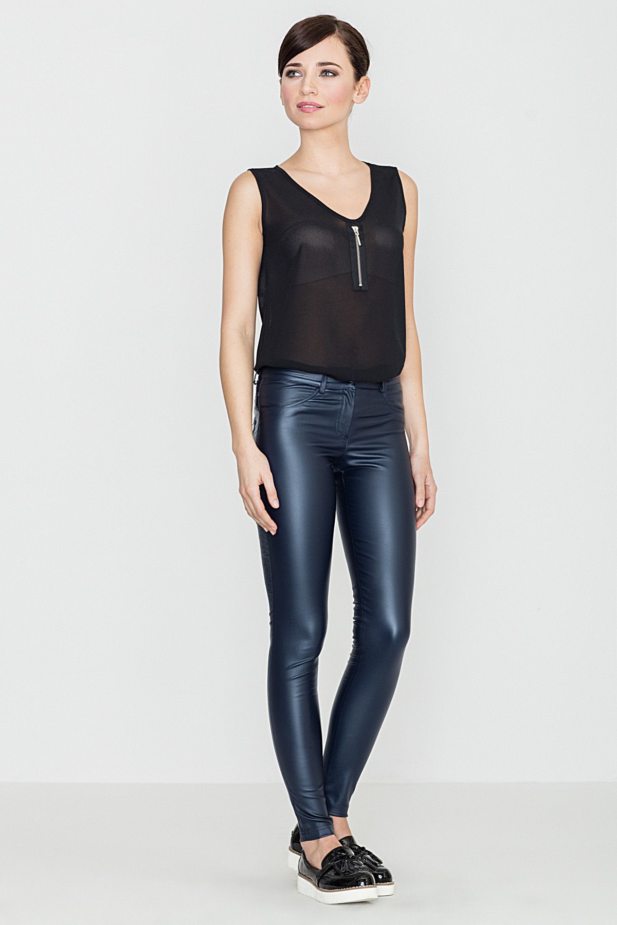 Eco-Leather Trousers with Straight Fit Legs